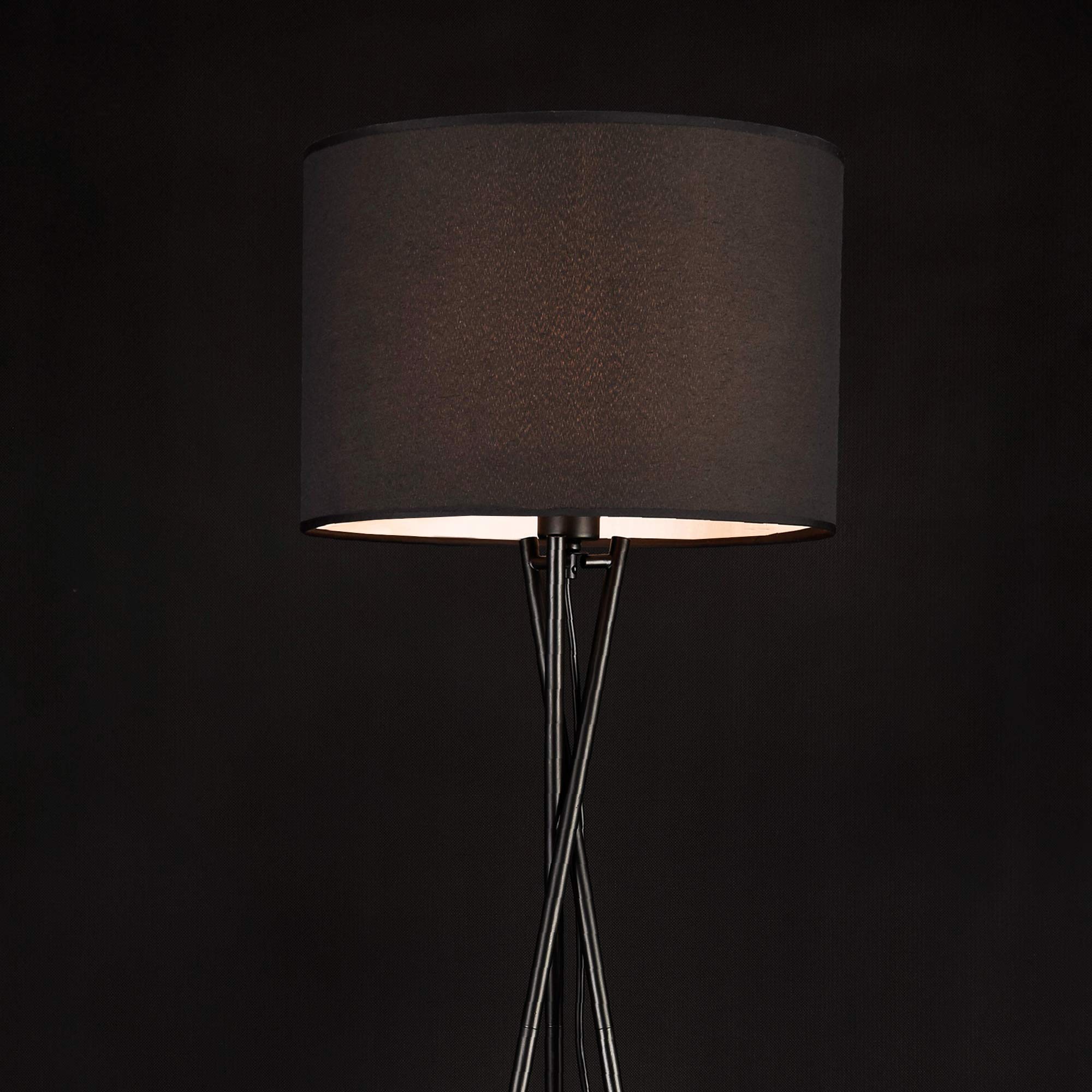 lux.pro Lampada da Terra Tripode con Paralume Cilindrico in Tessuto Piantana Alta 154 cm con Struttura a Treppiede in Metallo per Soggiorno Studio - Nero