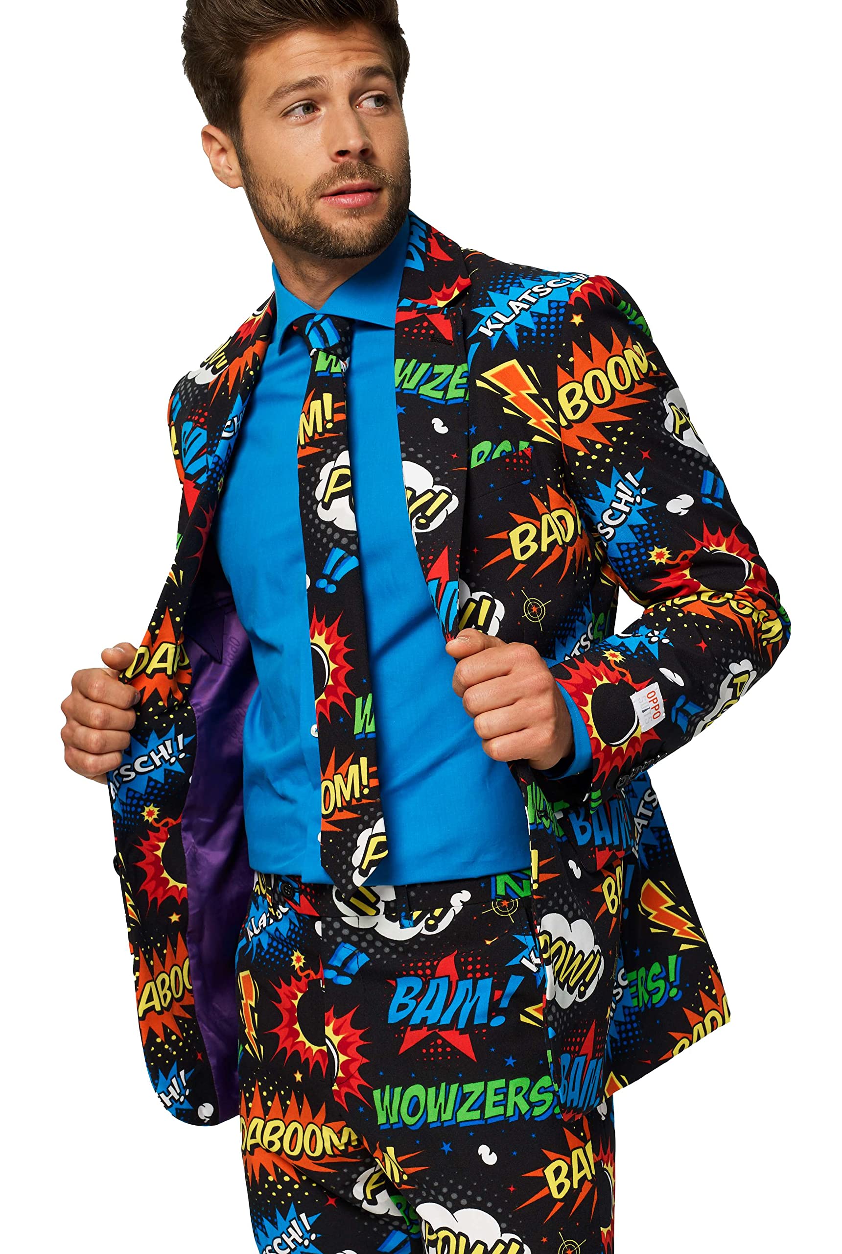 OppoSuits Crazy Prom Suits For Men – Badaboom – Comes with Jacket, Pants and Tie In Funny Designs Traje de Hombres