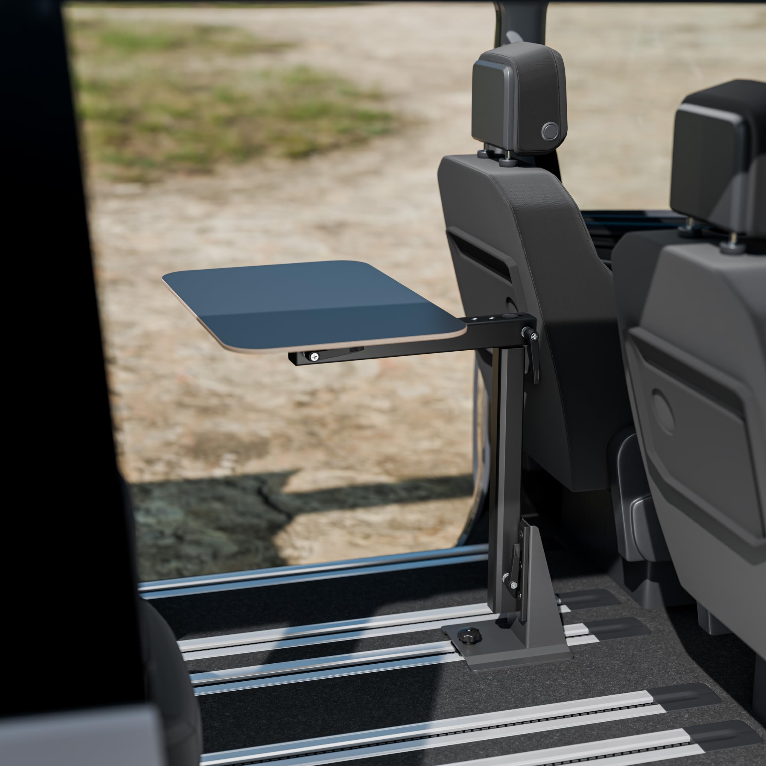 Tisch für Bodenschiene oder Bodenplatte - klappbar, faltbar und schwenkbar - Büro und Camping im Van - Konsolentisch (Mercedes V-Klasse/Vito)