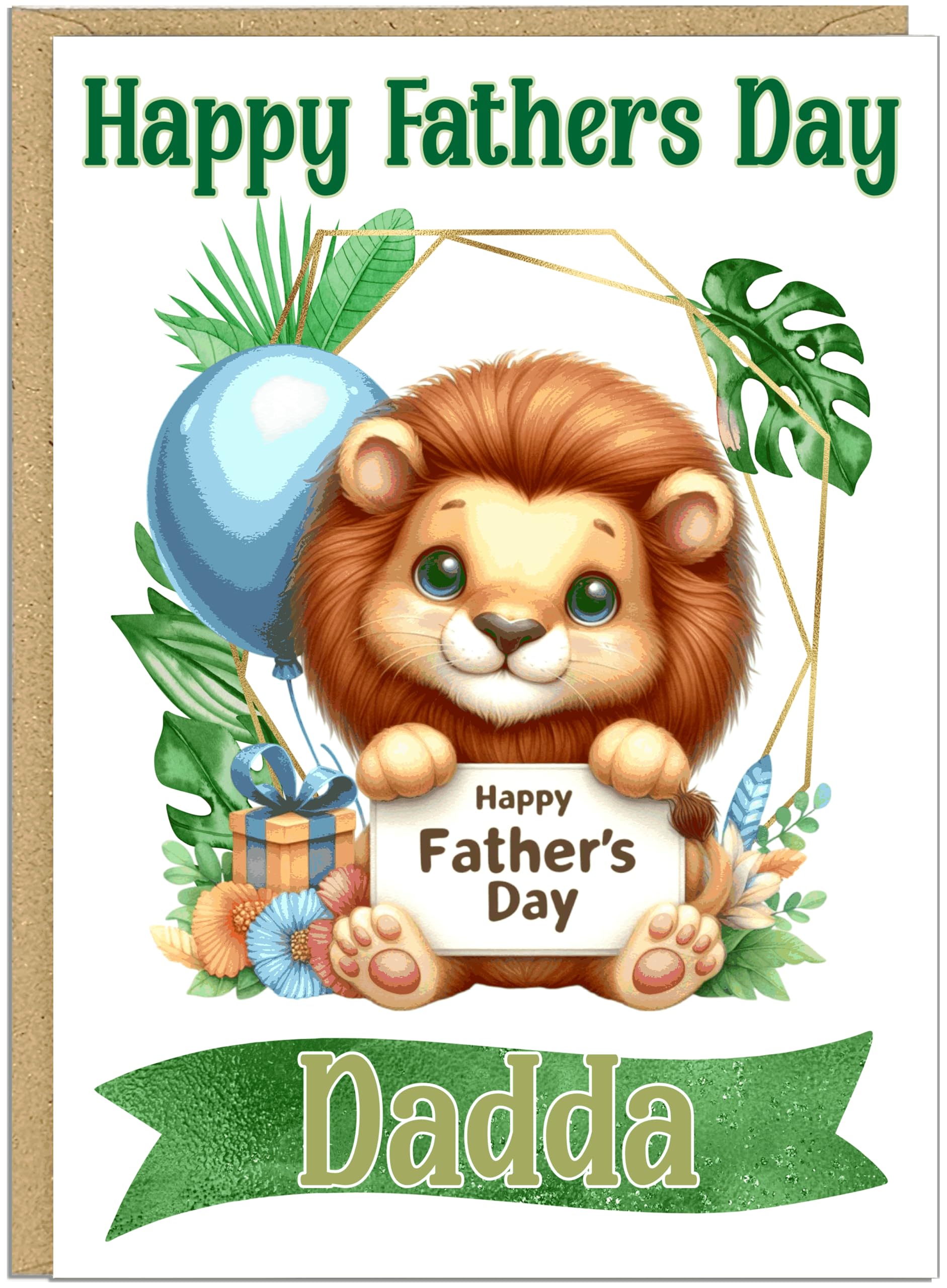 Personalised Cute Animal Happy Fathers Day Cards - Happy Fathers Day To The Best...Dad, Grandad, Step-Dad etc - Custom Add Own Name To Card - Elephant Lion Monkey Panda Tiger Designs (Lion)