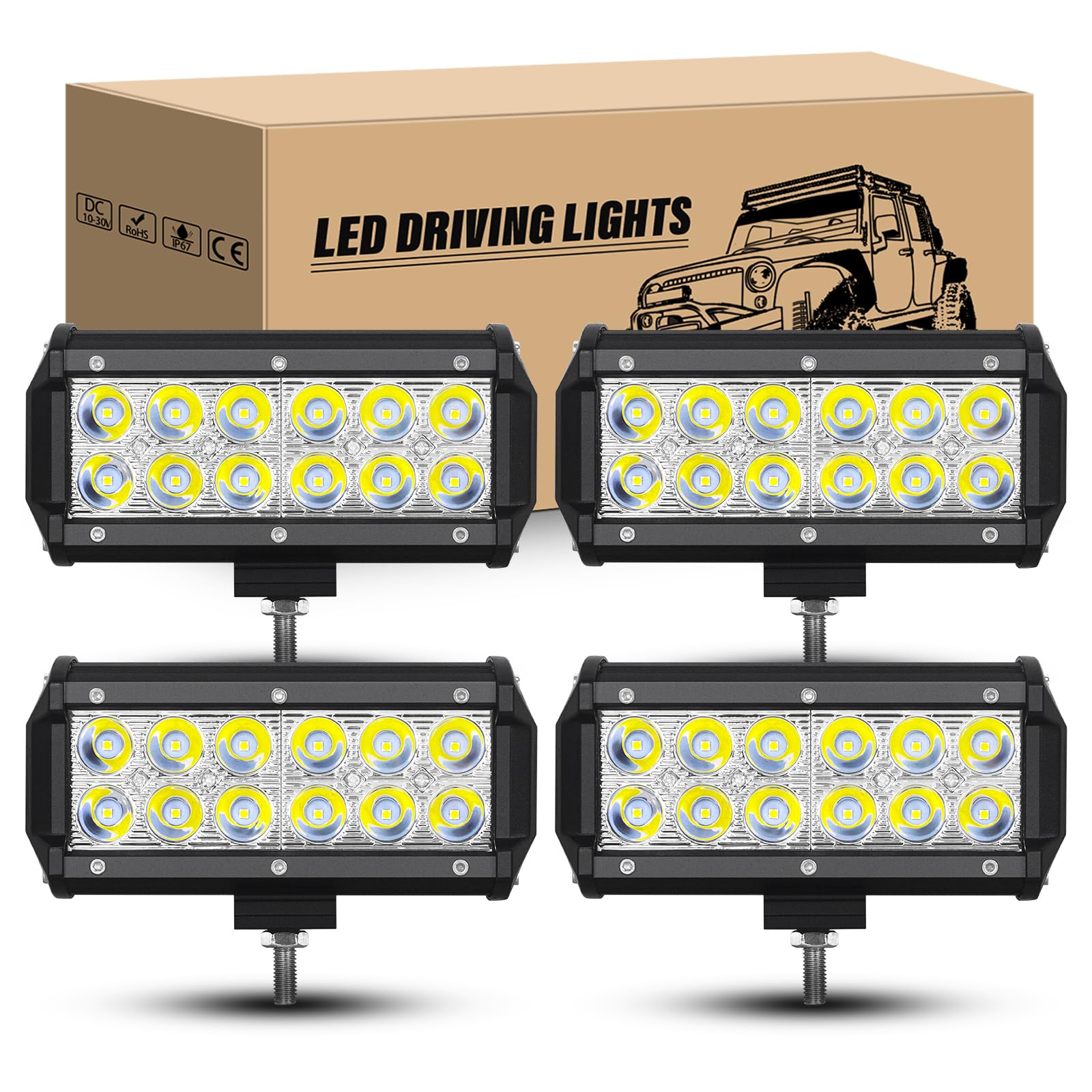 RIGIDON 4 x Led Arbeitsscheinwerfer 7 Zoll 18 cm 36W Offroad Scheinwerfer
