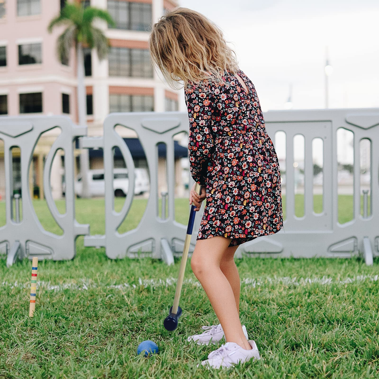 Jeu de Cricket pour Enfants, Ensemble de Croquet en Bois pour Adultes, Croquet 4 Joueurs avec Piquets, Maillets, Guichets et Balles