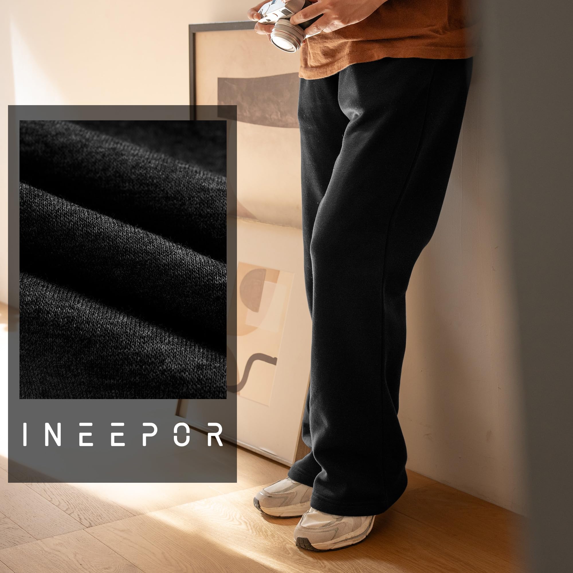 ineepor Pantaloni Tuta Uomo Invernali Gamba Svasati Larga Pantalone Felpati Pile Cotone Caldi Sportivi Running Larghi Baggy Casual Joggers con Tasche Laterali Coulisse e Elastico in Vita XS-5XL