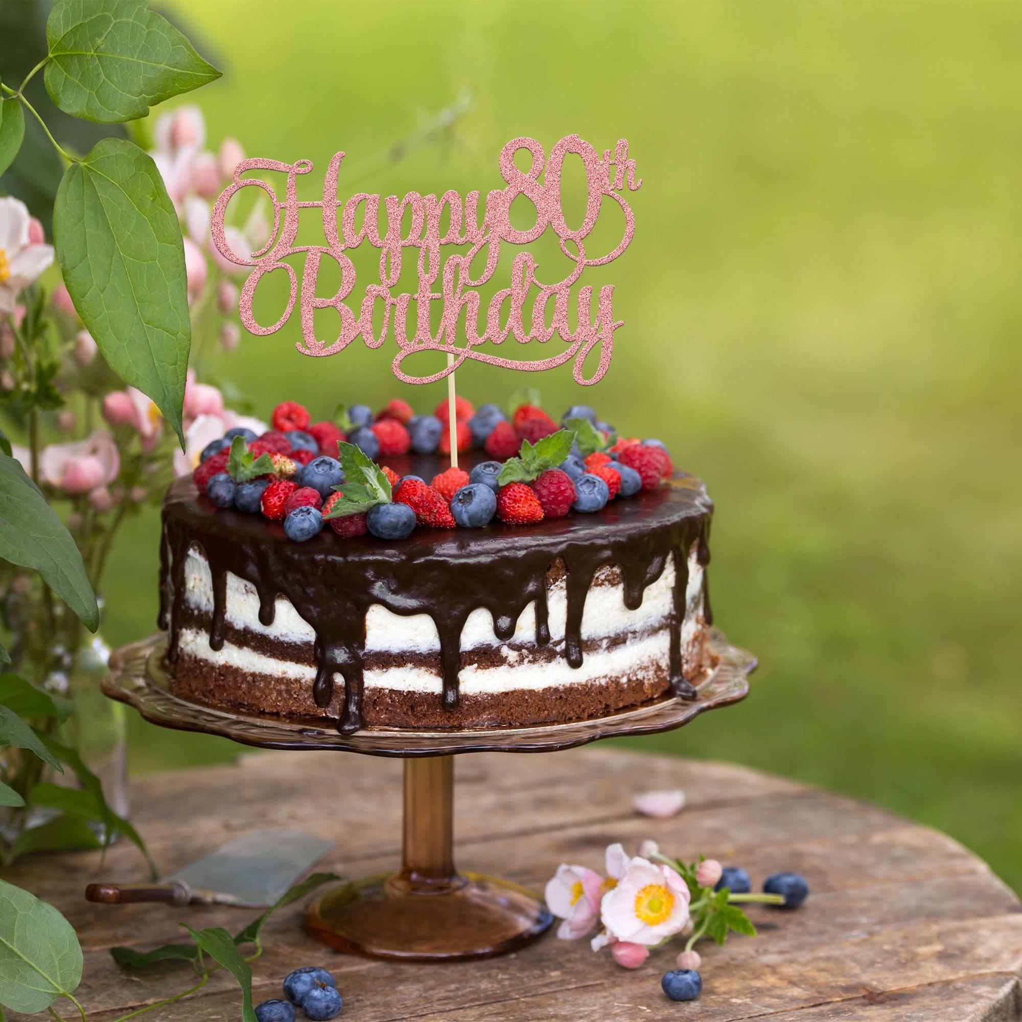 Topper Per Torta 80° Compleanno Con Strass - Cheers To Happy 80th Birthday (Oro Rosa)