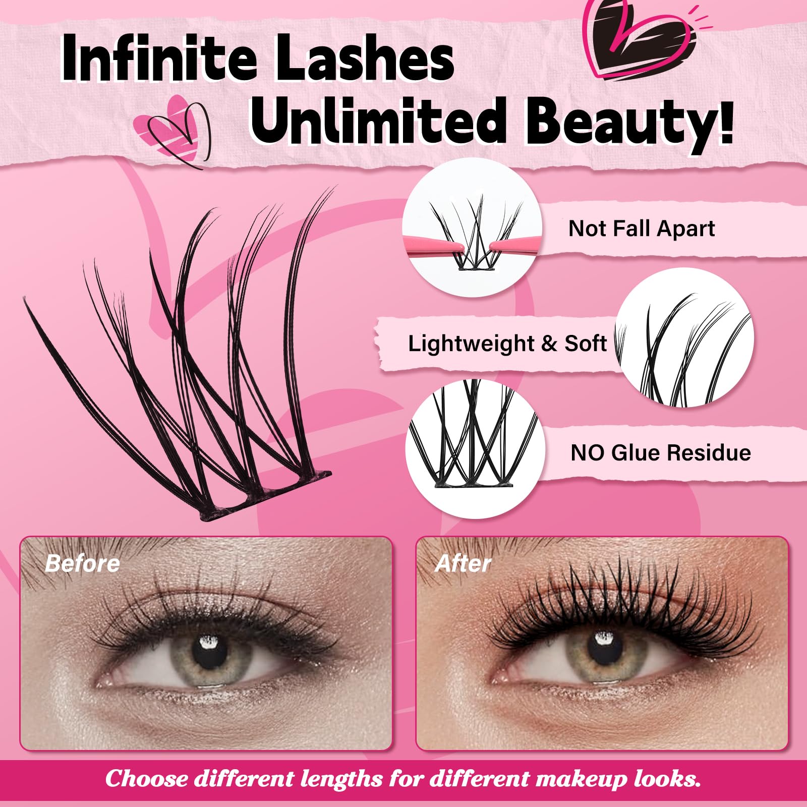 Lash Extension Kit Natural Individual Lashes D Curl Cluster Eyelash Extensions 8-16mm Individual Eyelashes Kit with Lash Bond - Image 3