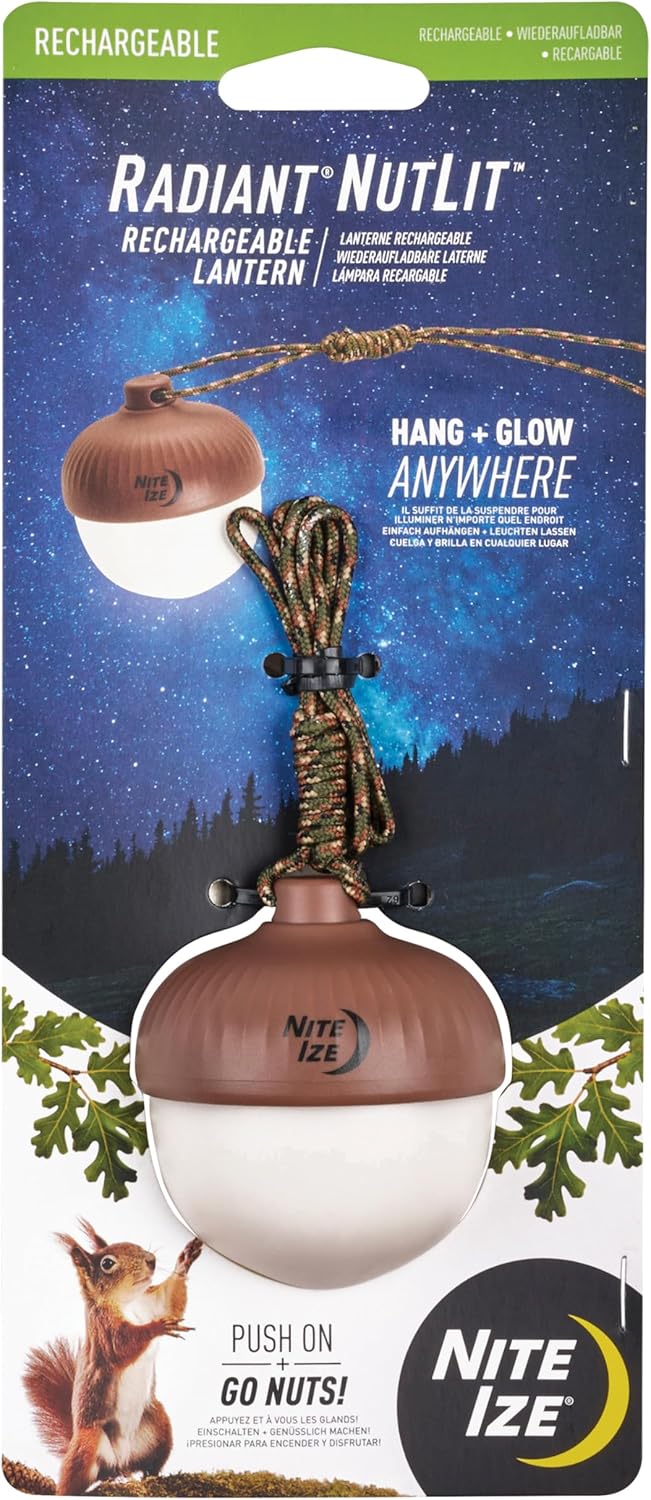 Nite Ize Radiant NutLit Rechargeable Lantern - Acorn-Shaped LED Hanging Lantern for Tents & Kids Rooms - Features Adjustable Color Temperature & Rapid USB-C Charging - Water-Resistant & Drop-Tested