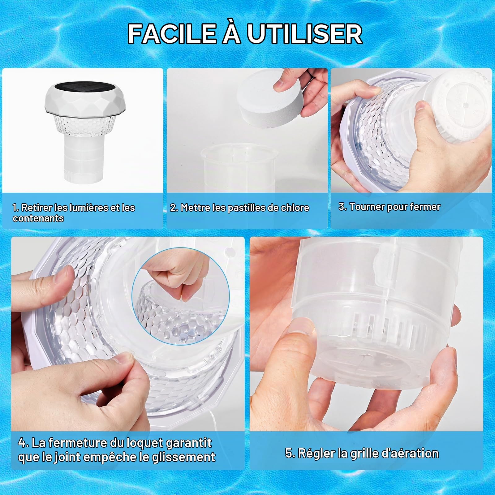 Lampe Solaire Piscine Flottante Diffuseur Chlore Piscine avec Lumière Solaire LED Distributeur de Chlore Flottant avec télécommande Libération Réglable & Ouverture Facile Doseur Flotteur Solaire