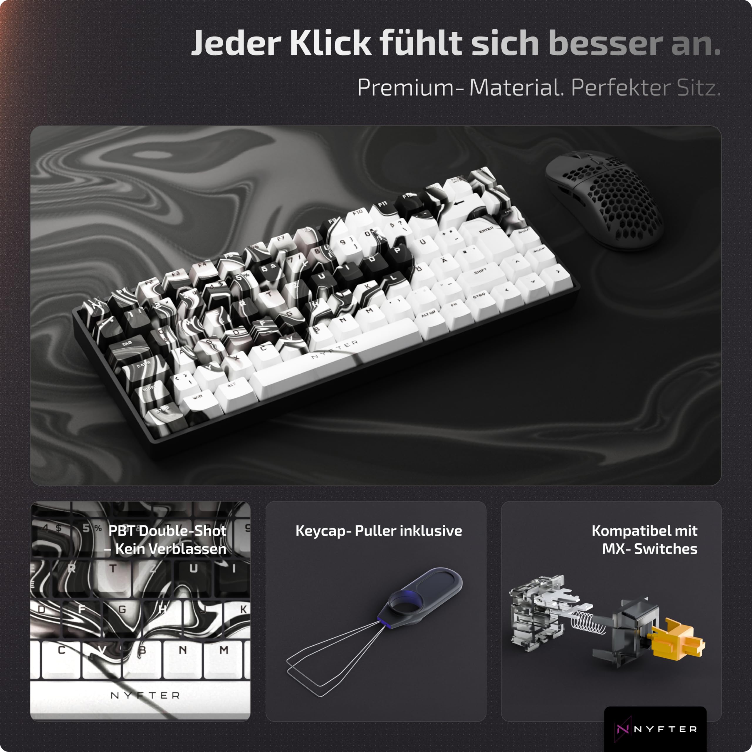 Nyfter - Premium Liquid Keycaps ISO 60% und 75% Custom Keycaps ISO Layout für Mechanische Tastaturen (75%)