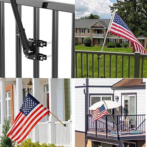 Miniatura 6 de Soporte para asta de bandera sin perforación, apto para barandilla de balcón, soporte para asta de bandera perfecto para porche y valla, se adapta a