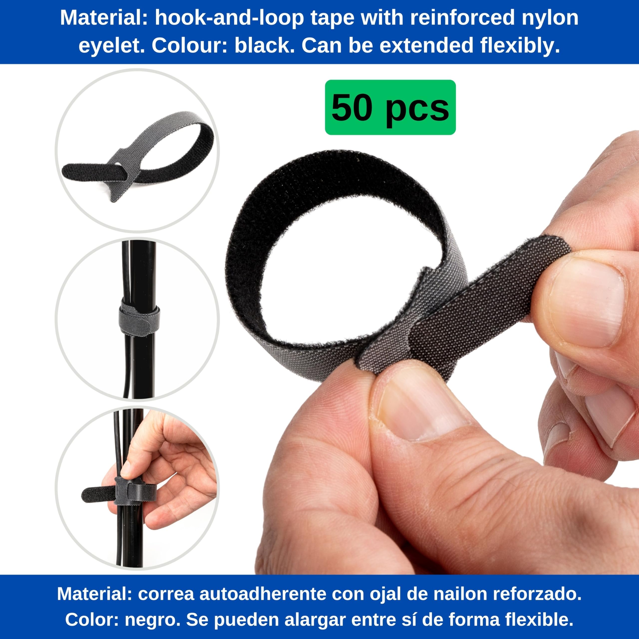 Fascette Riutilizzabili 50 Cinghie Organizzacavo Riutilizzabili In - Foto 3