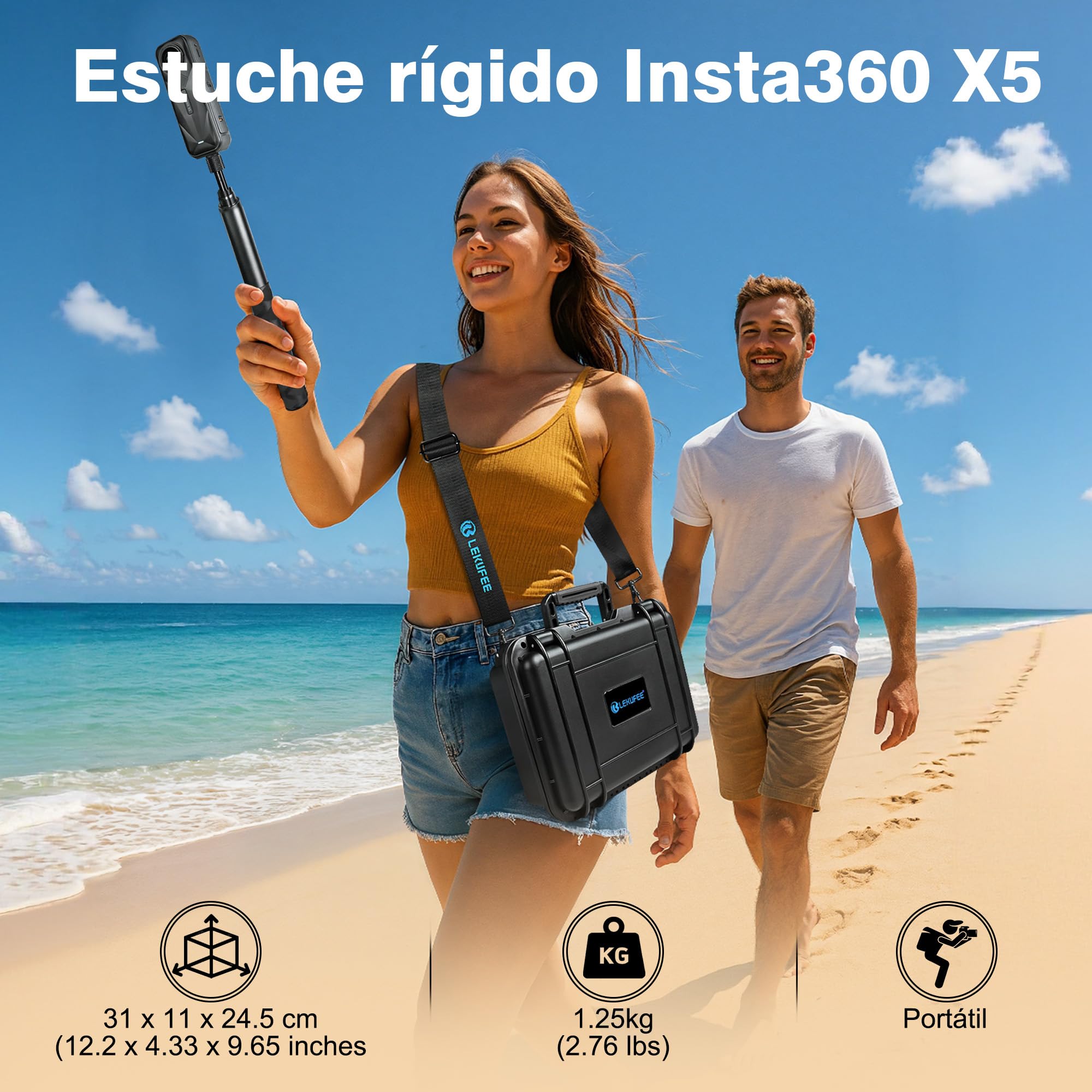 LEKUFEE Estuche de Viaje Rígido e Impermeable para Insta360 X5, Insta360 X4 Air, Insta360 X4, Insta360 X3 Cámara de Acción, 4 Baterías, Transmisor Mic Air y Más Accesorios (Solo Estuche)