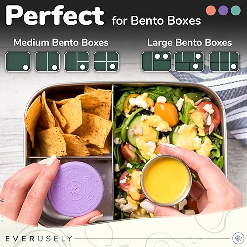 Vista 9 de Everusely Vasos para condimentos – Paquete de 3, 1.7 oz / 1.7 fl oz, brillantes, de acero inoxidable – Recipientes de condimentos con tapas