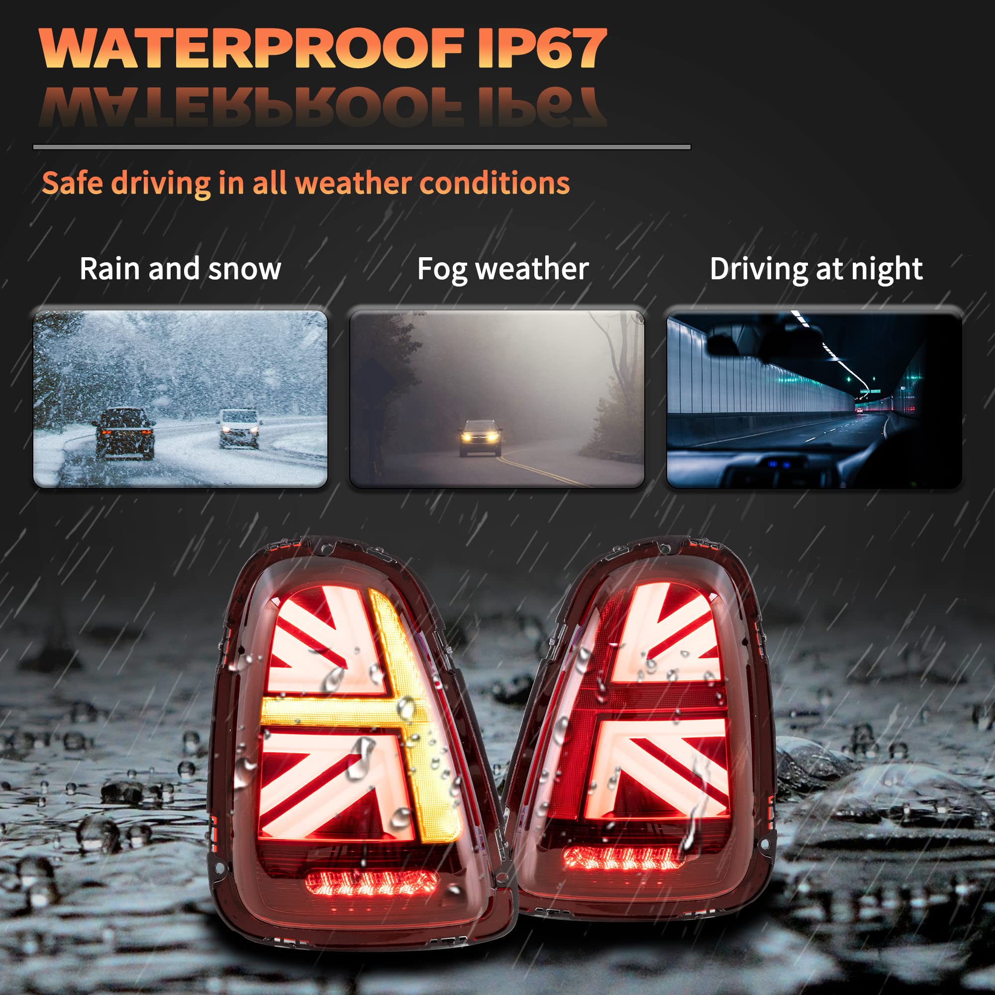VLAND Union Jack Fari Posteriori LED per Mini Cooper R56 R57 R58 R59 2011-2013 [Non per 2007-2010], con indicatori di direzione dinamici, 1 set (lato guidatore + passeggero) (Rosso)