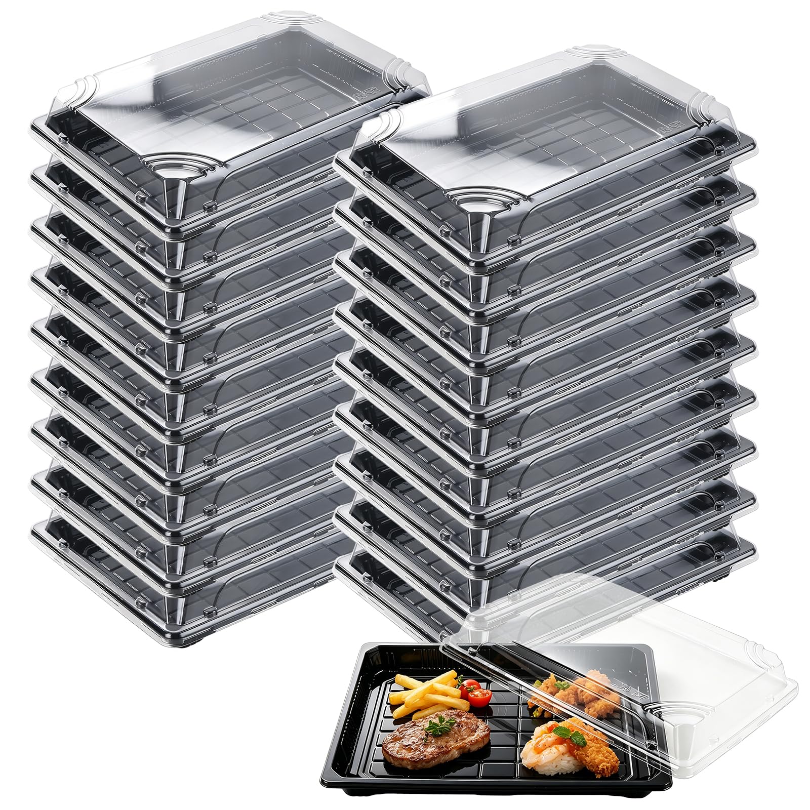 DAJAVE 25 Pcs Reusable Sandwich Platter Trays with Lids Buffet Trays