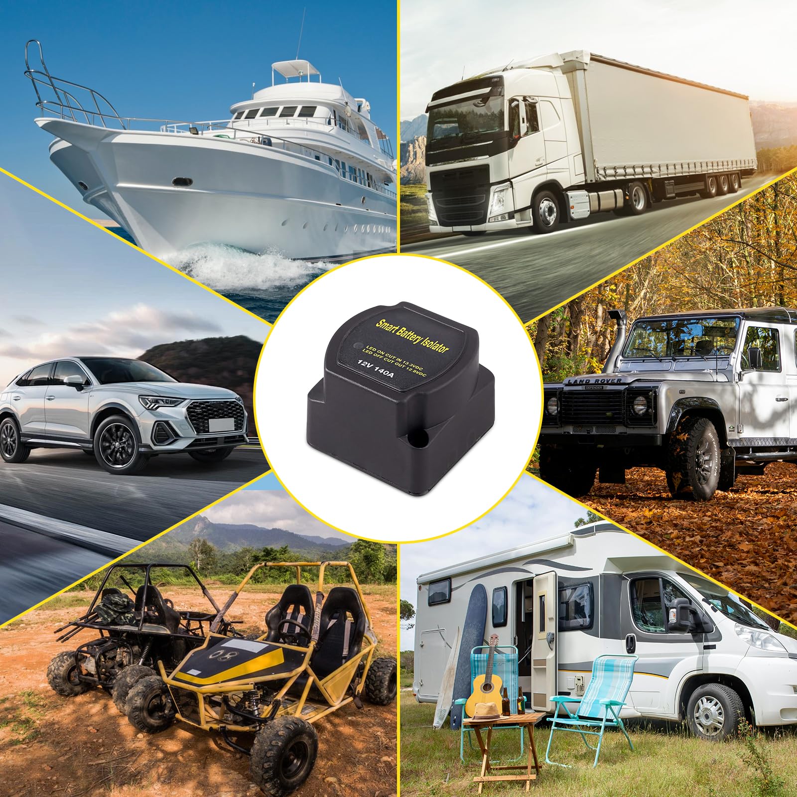 Parallelatore batteria 12v per camper fuoristrada, doppia batteria relè, relè di carica divisa, Kit isolatore doppia batteria 12V 140A, Relè sensibile alla tensione per auto, camion, SUV, barca