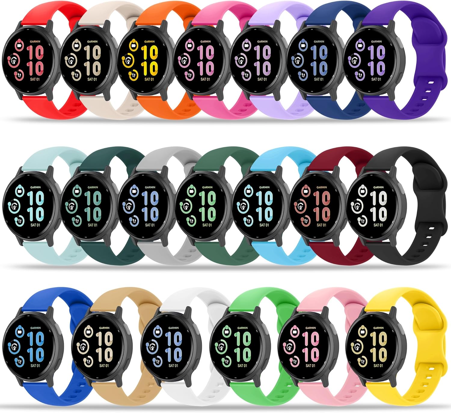 Bands Compatible with Garmin Vivoactive 6/Vivoactive 5/Vivoactive 3, Venu 2 Plus/Venu Sq/Venu, Forerunner 645/245 Music Watch Band, 20mm Soft Silicone Sport Strap for Women Men