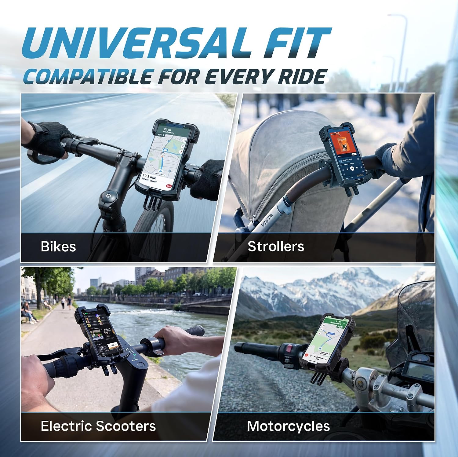 FIRETHORN Bike Phone Holder with Built in Rechargable Battery 5000 mAh - Motorcycle Mount, Handlebar Cell Phone Clamp, Scooter Clip, 4.7 to 6.8" Phone Types - iPhone 17, 16, 15 Plus, S20, Smartphones