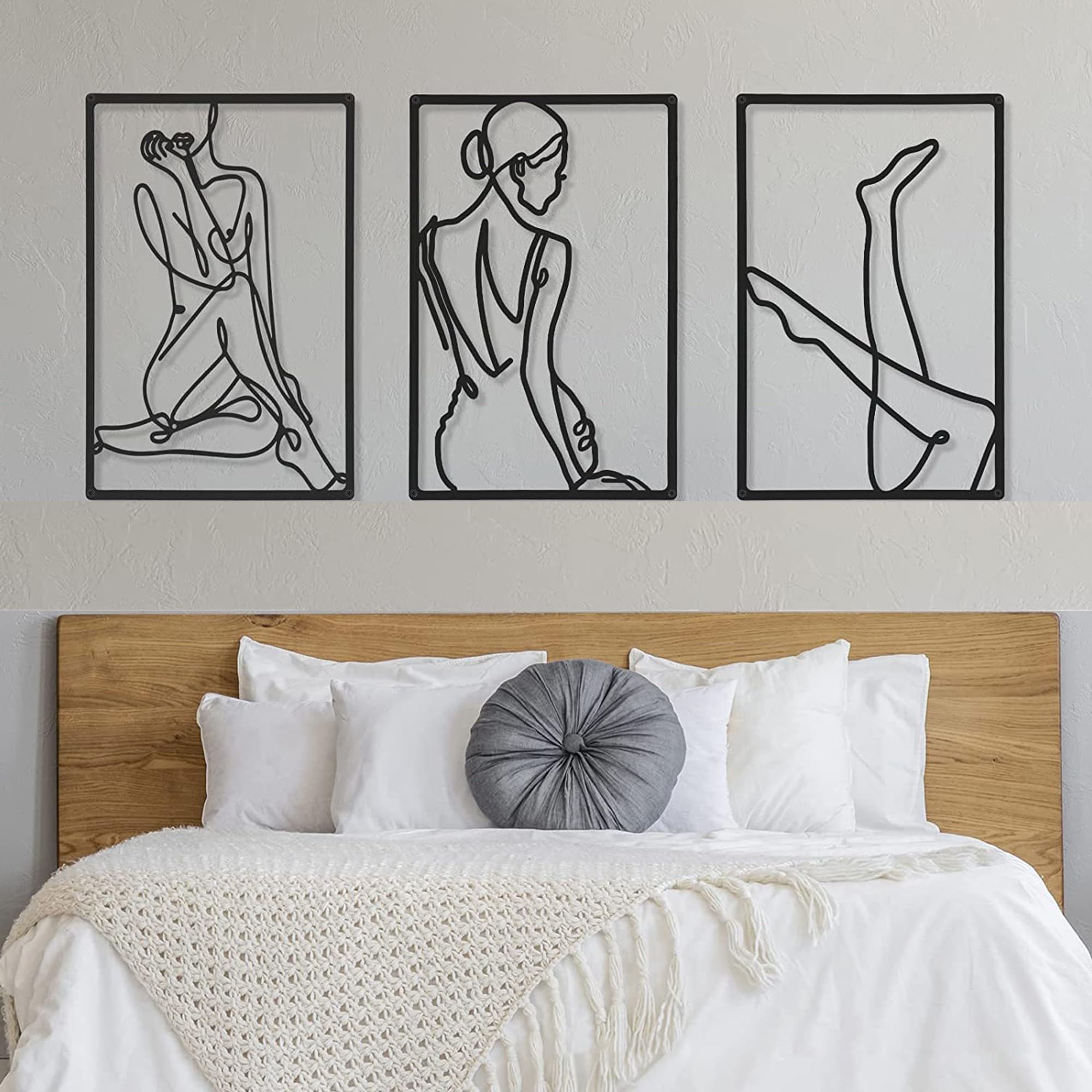 SUQ 3 Pcs Metal Wall Art Decor, Minimalist Abstract Woman Wall Decor, Modern Line Drawing Wall Art Decor