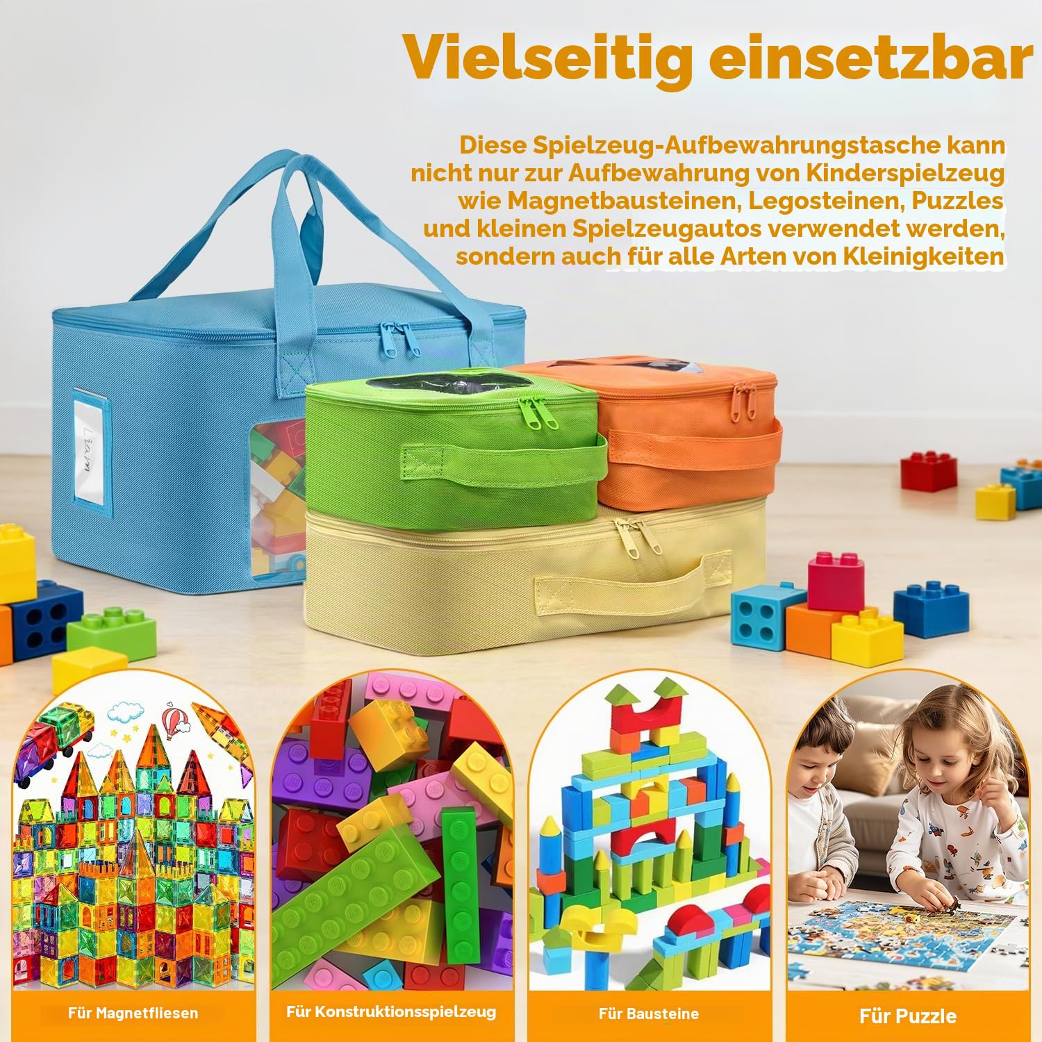 4 Stück Visuellen Spielzeug Aufbewahrung mit Individuelle Etiketten, Bauklötze Puzzle Aufbewahrung für Kinder, Wasserfest Aufbewahrungs Badespielzeug für Spielzeug, Schreibwaren, Puppen