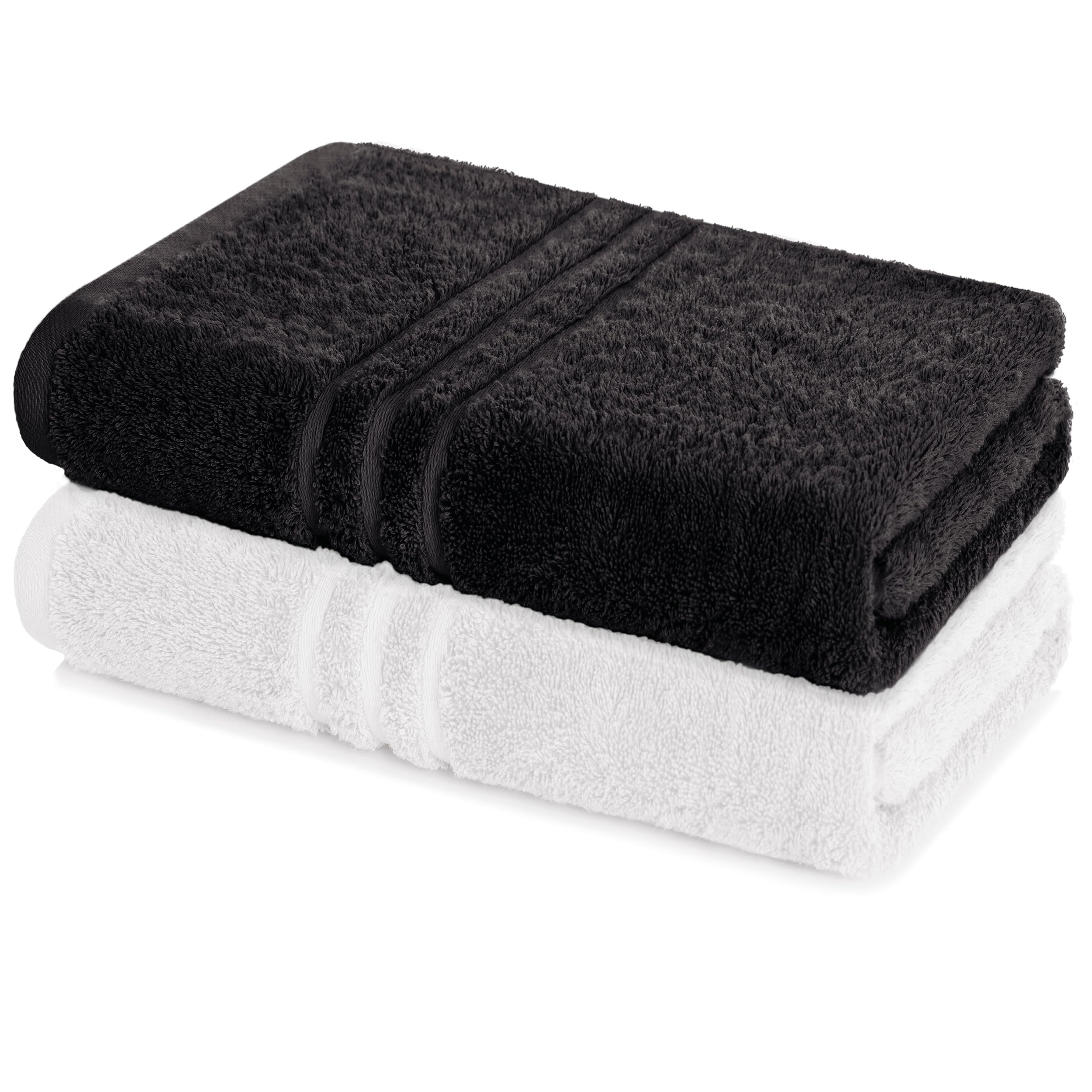 Lavea® Juego de 2 Toallas de Baño 80x200 cm en Rizo 100% Algodón – Suaves y Absorbentes – Toallas de Baño Grandes y Toallas de Ducha Ideales para Hogar, SPA o Gimnasio – Blanco y Negro