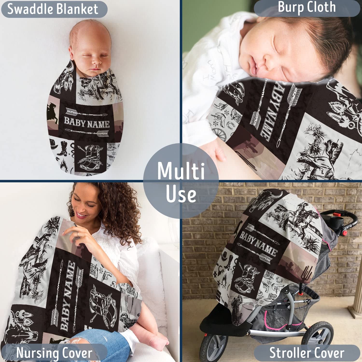 locobird Personalized Western Cowboy Baby Blankets for Baby Boy, Custom Baby Blankets Name Fleece Blankets for Newborn Infant Son Daughter Kids (01)