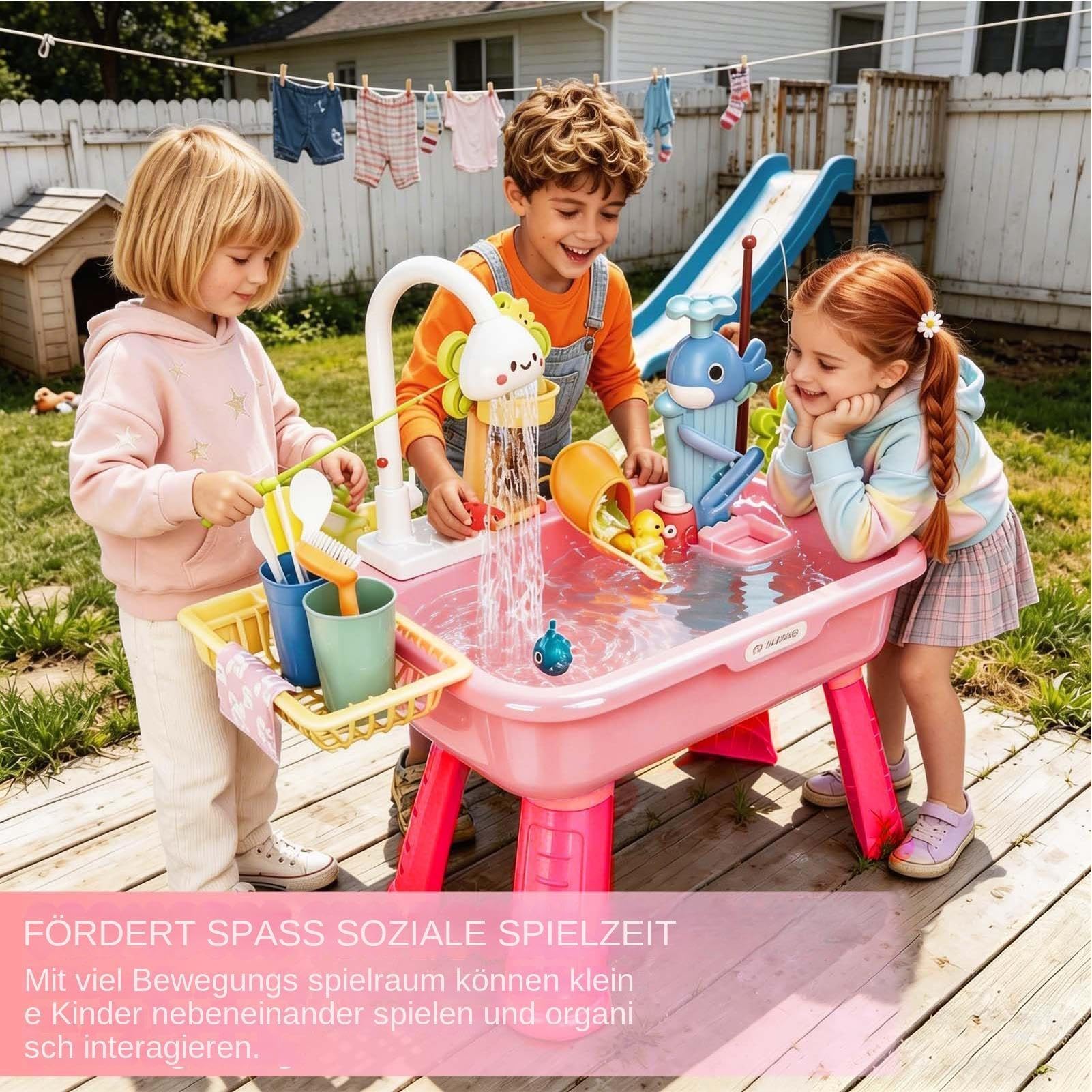 Sand- Und Wasserspieltisch, 54 X 29 X 53 cm, Outdoor-Aktivitäts-Wassertisch, Drehbarer Wasserhahn, Kinder-Wasserspieltische Mit Pumpe Und Fließendem Wasse Für Mädchen Ab 3 Jahren