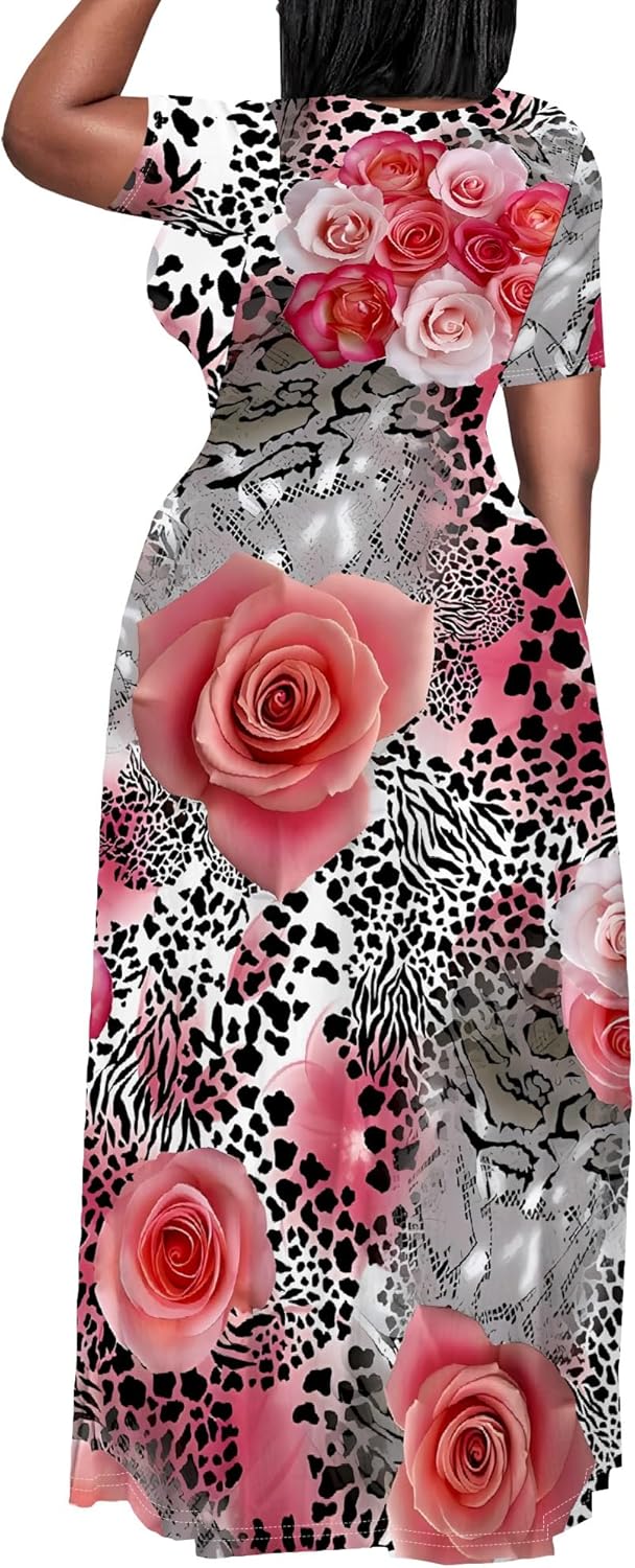 Plus Size Maxi Summer Dress for Women Vacation Outfits Round Neck Long Loose A Line Dress - Image 3