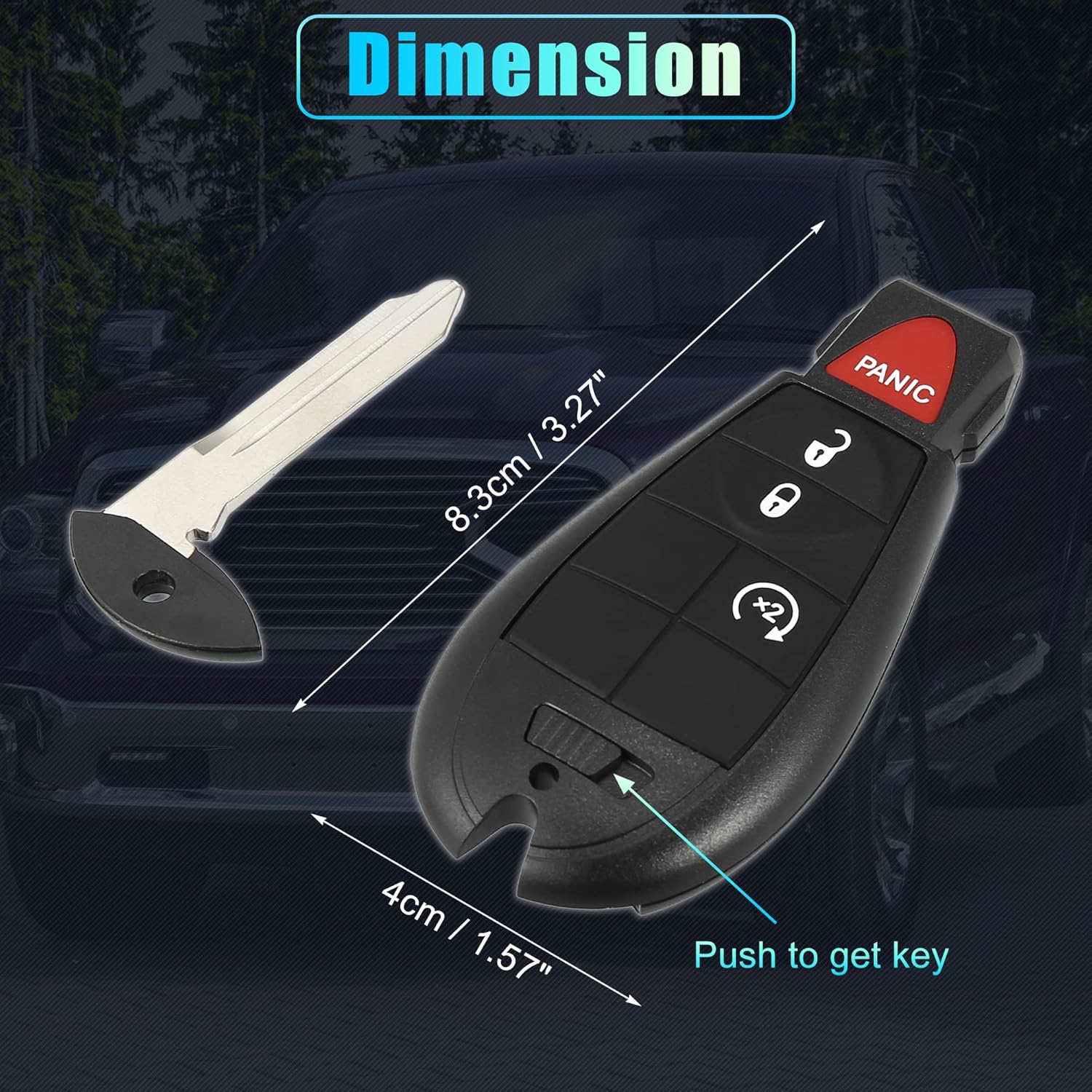 X AUTOHAUX Replacement Keyless Entry Remote Car Key Fob GQ4-53T 433Mhz for Dodge for Ram 1500 2500 3500 2013-2021 4 Buttons with Door Key