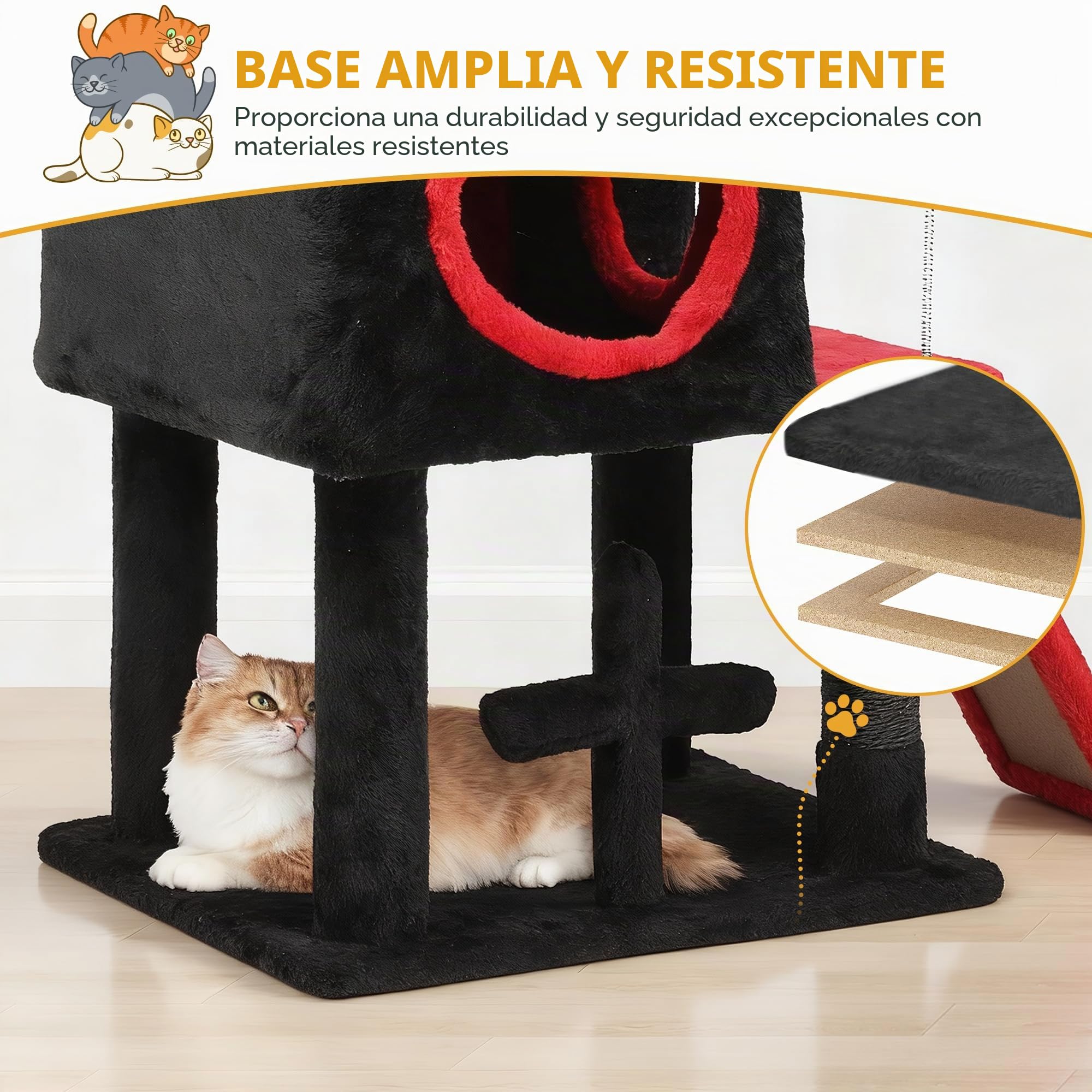DWVO Árbol de Gato gótico de 111 cm para Interior con Cama de ataúd, espaciosa casa para Gatos, Bola de araña Colgante y rascador, Color Negro