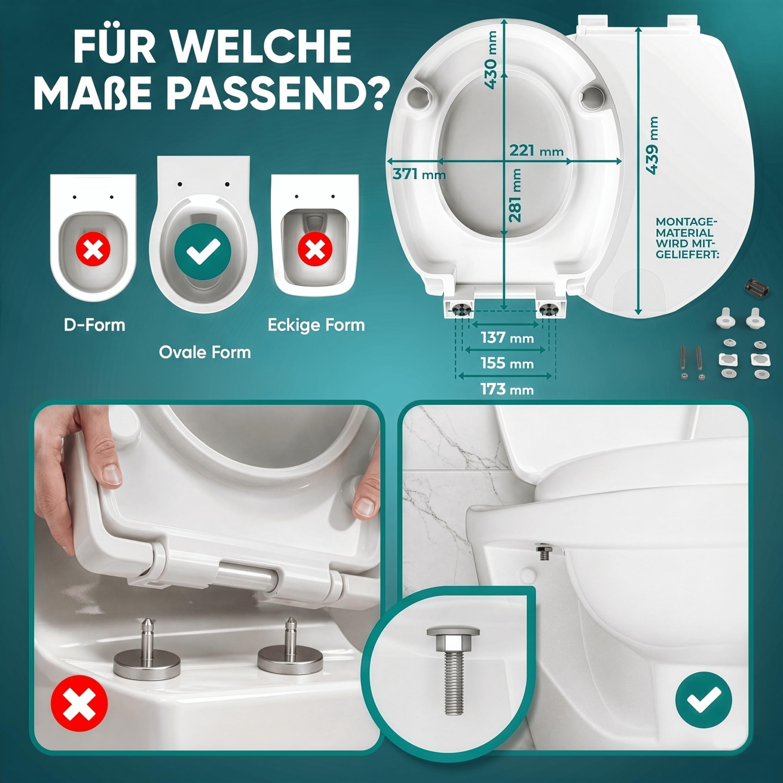 WC Sitzerhöhung 7,5cm inkl. Absenkautomatik für bequemes Sitzen & Aufstehen | Erhöhter Toilettensitz bis 200 kg belastbar | Toilettensitzerhöhung - Raised Toilet Seat