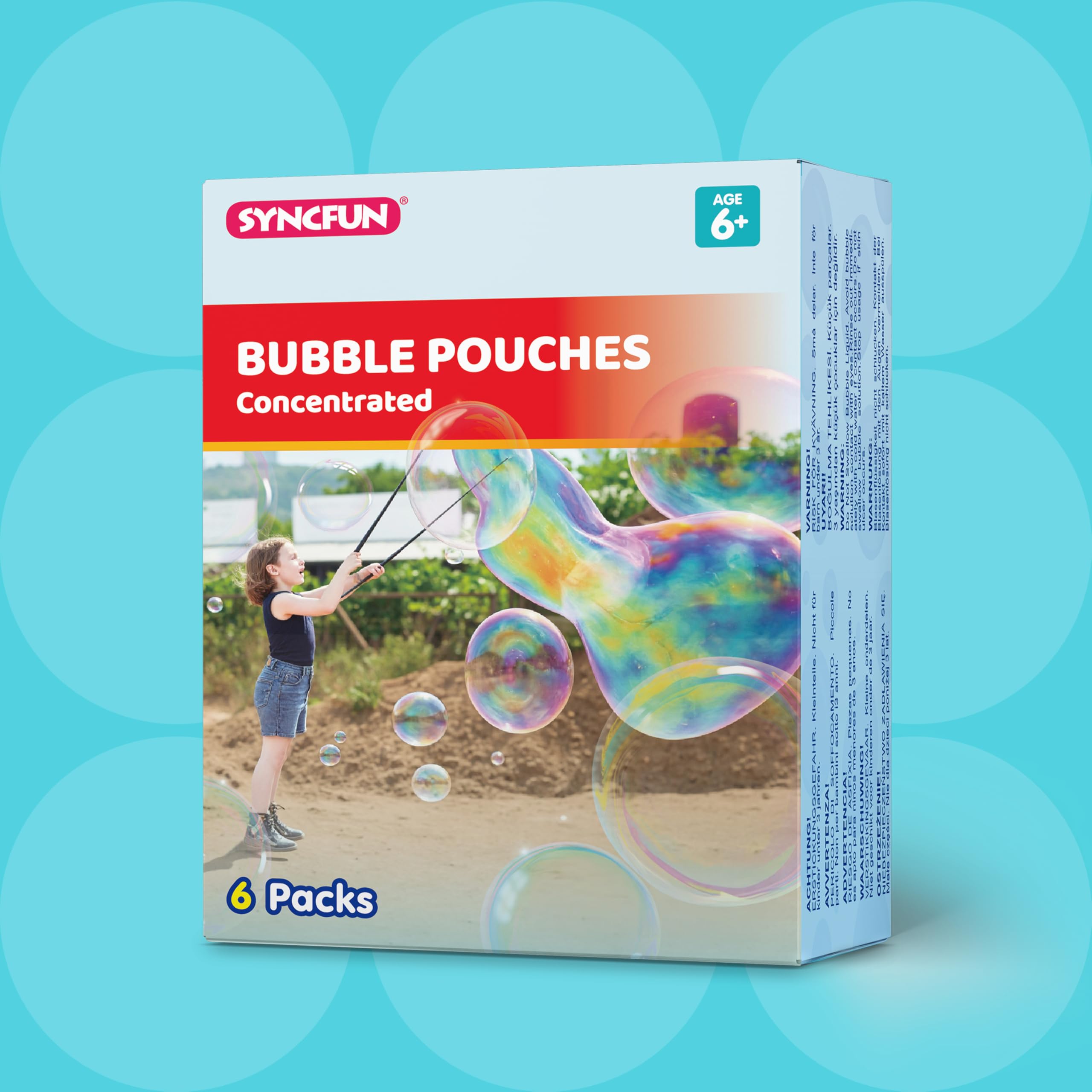 SYNCFUN 6 Paquetes de Solución Concentrada de Burbujas Gigantes (hasta 4,5 Galones), 6 Bolsas de Recambio de Solución para Máquina de Burbujas, Varitas, Soplador, Pascua, Actividad al Aire Libre