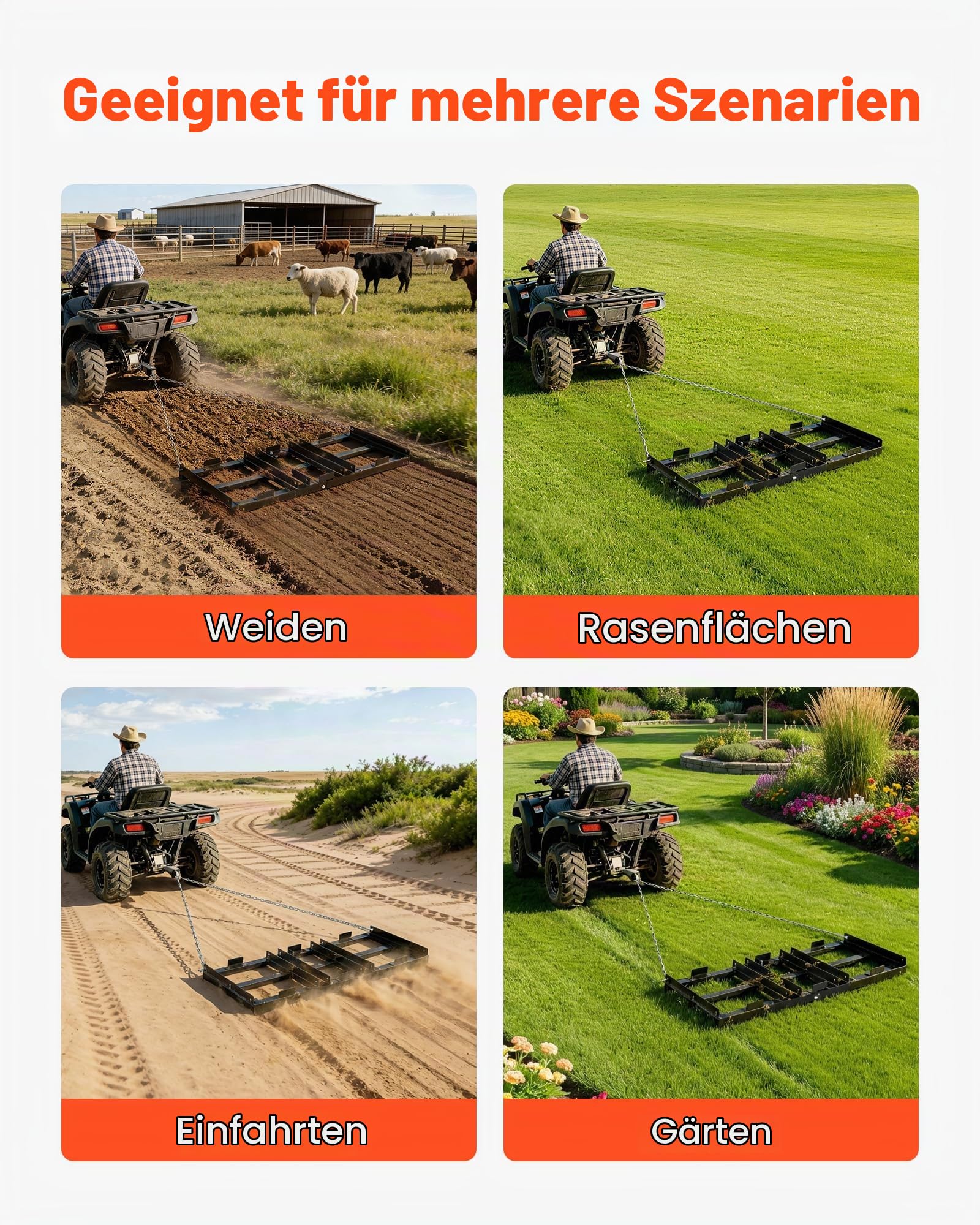 VEVOR Schleppegge 122x50 cm, Wiesenegge, Wiesenschleppe mit 183 cm Kette, Hochleistungs-Nivellierrechen, Verzinkter Stahl-Feldegge für Kiesauffahrten, Passend für ATVs, UTVs & Traktoren