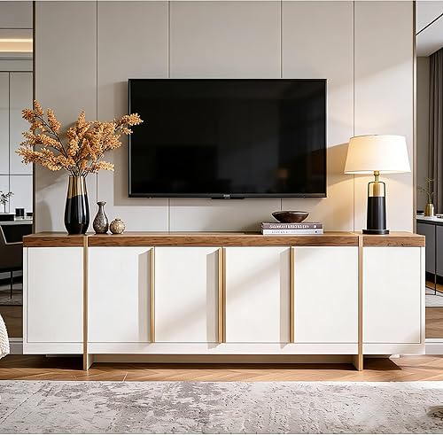 Miniatura 3 de OKD Moderno soporte de TV de 70 pulgadas, centro de entretenimiento para televisores de hasta 80 pulgadas, consola de TV con almacenamiento, zócalo