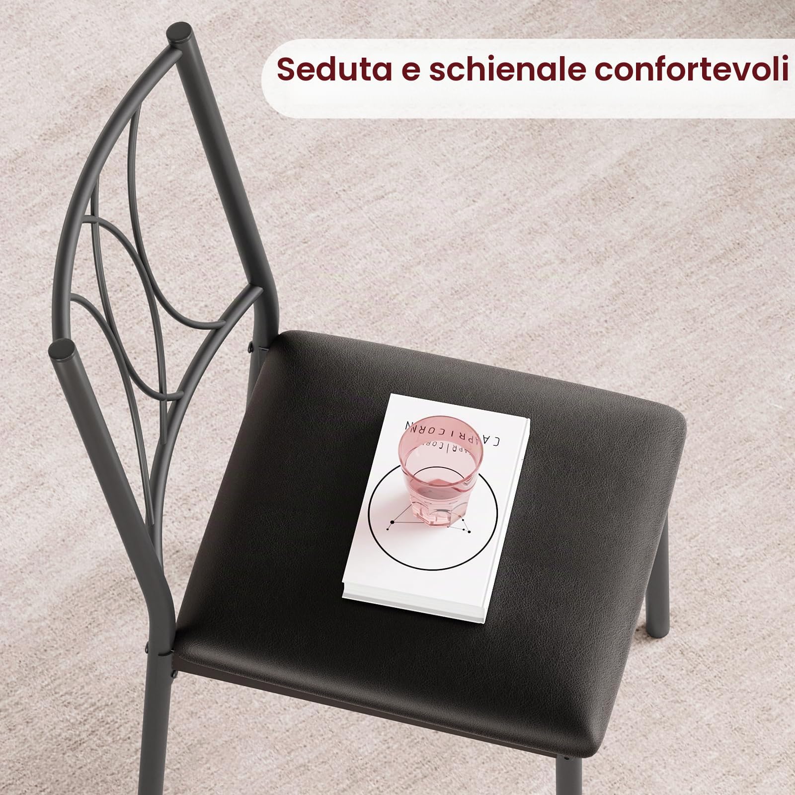 Set tavolo da pranzo 3 pezzi per 2 persone - Tavolo quadrato salvaspazio - Struttura in legno e metallo - Ideale per cucina o sala da pranzo di piccoli spazi e monolocali - Stile rustico