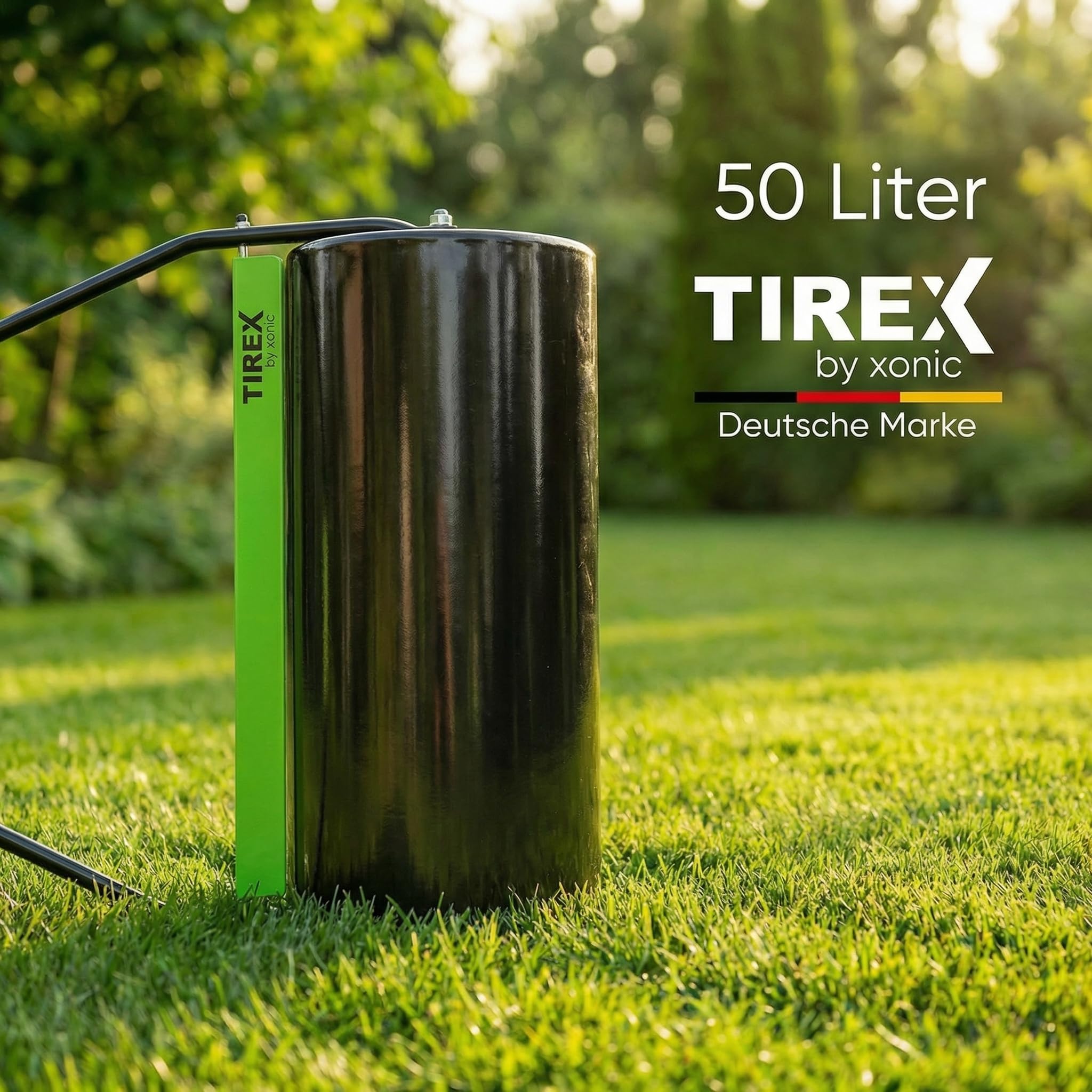 TIREX by xonic® Rasenwalze, Gartenwalze aus Metall, Befüllbar bis 50L, Handwalze für Garten und Rasen (Grün)