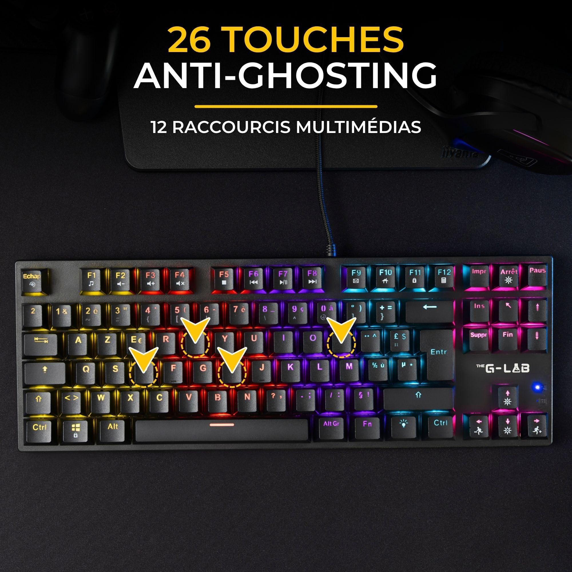 The G-Lab - KEYZ Mercury EX - Przewodowa klawiatura gamingowa USB - Mechaniczna klawiatura TKL, czerwony przełącznik, RGB z 20 trybami świecenia - 26 klawiszy antyghostingowych na PC/PS4/PS5/Xbox