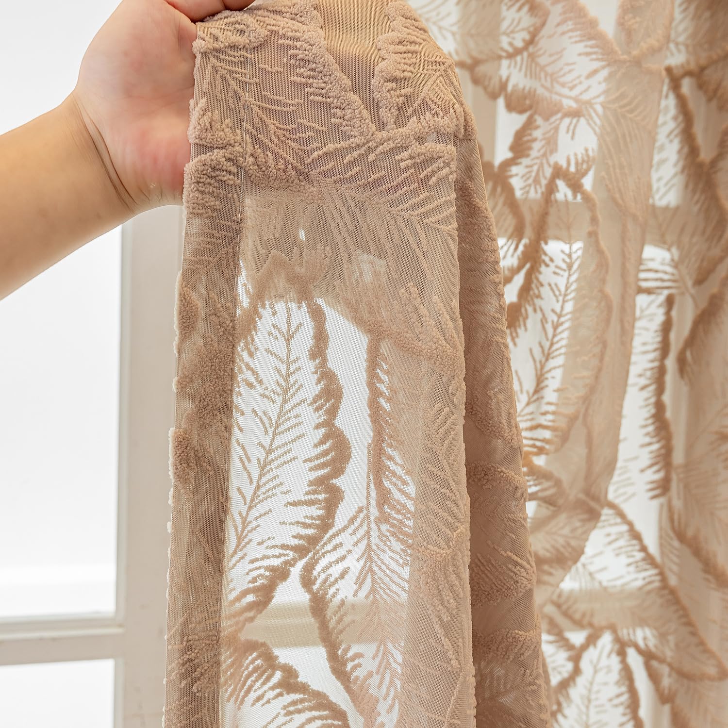 Gardinen Tufted Blätter Muster Ösenvorhang Gardinenschals Halbtransparente