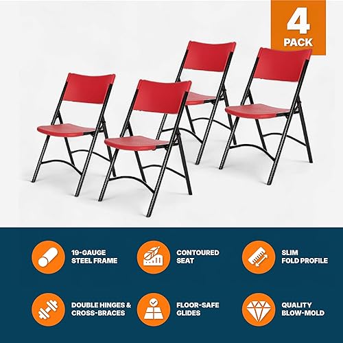 Miniatura 7 de OEF Furnishings Paquete de 4 sillas plegables de plástico resistentes para interiores y exteriores, color gris, marco de acero de calibre 19 de alta