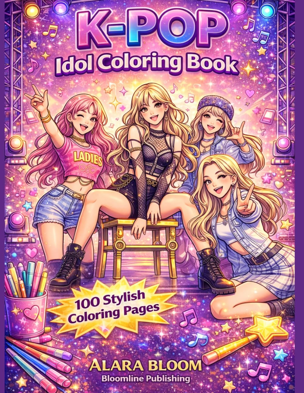 K-Pop Idol Coloring Book for Teens & Adults: 100 Unique Pages of Stylish Idols, Concert Scenes, Fashion & Cute K-Pop Moments