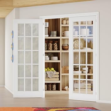 French Doors, 64" x 80", 15-Lite Clear Glass Pantry Door, Prehung Interior Door for Home and Laundry, Solid Core & MDF with Door Jamb & Hardware Kit - Easy to Install