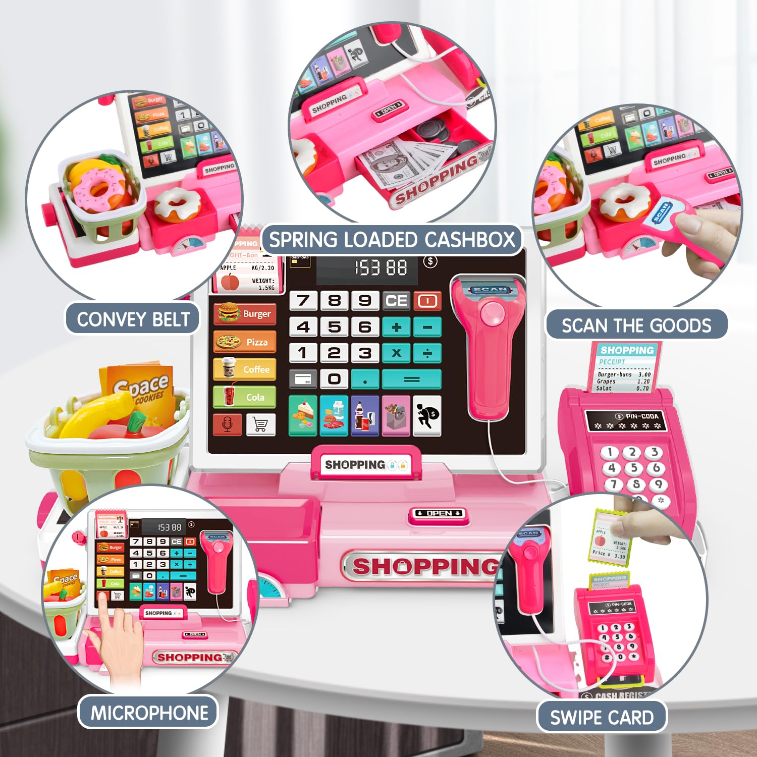 Caisse Enregistreuse Jouet Pour Enfants Avec Calculatrice Et Scanner - Rose - Cadeau 3 à 8 Ans