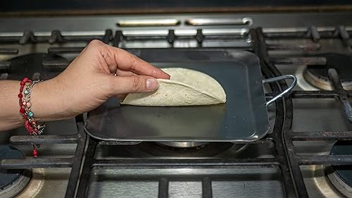 Miniatura 3 de Comal Para Tortillas Grandes Para Estufas para Tortillas y Quesadilla Acero al Carbono Mango de Metal Resistente (8.25x16.5 pulgadas)