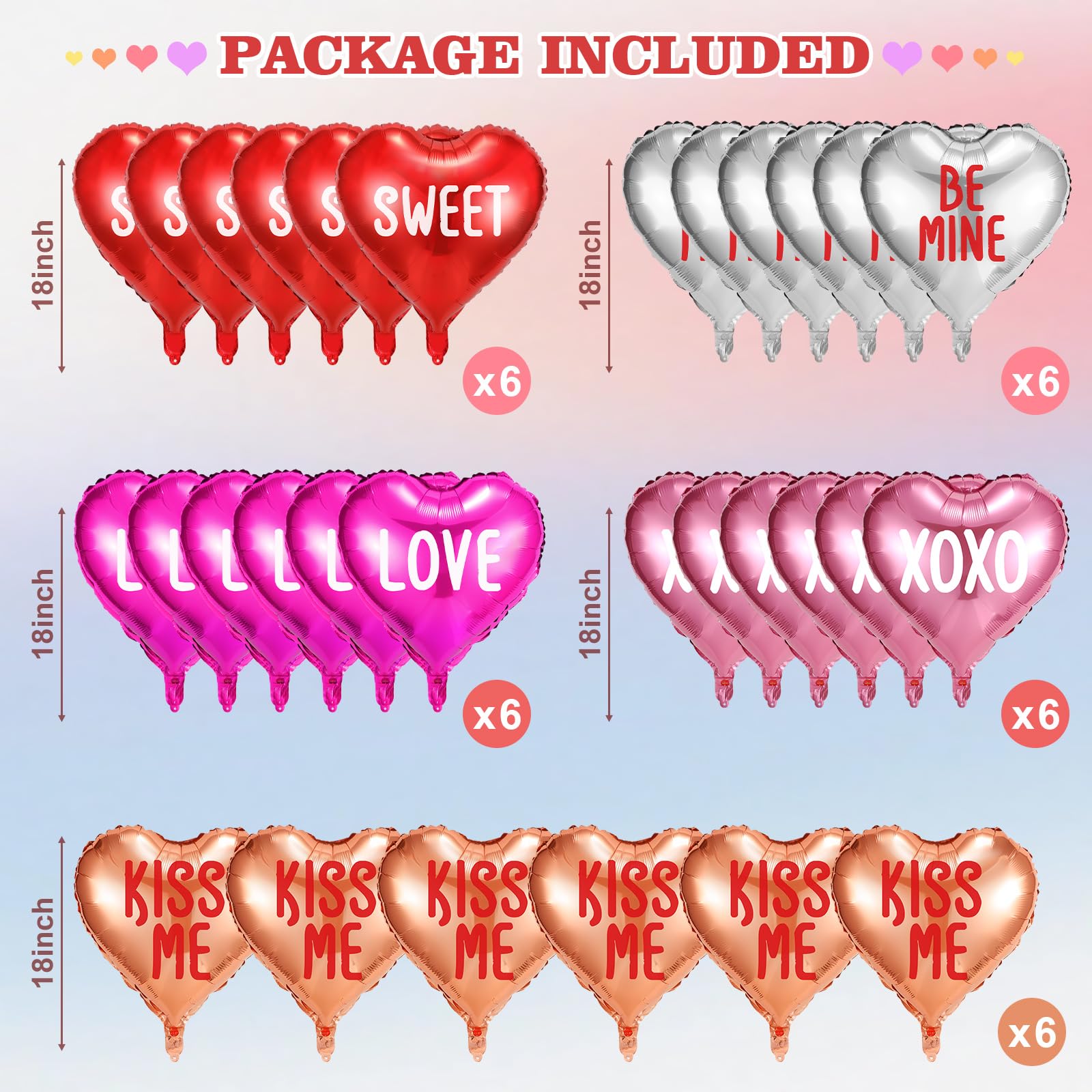 30 Pcs Valentines Day Candy Heart Balloons 18 Inch Heart