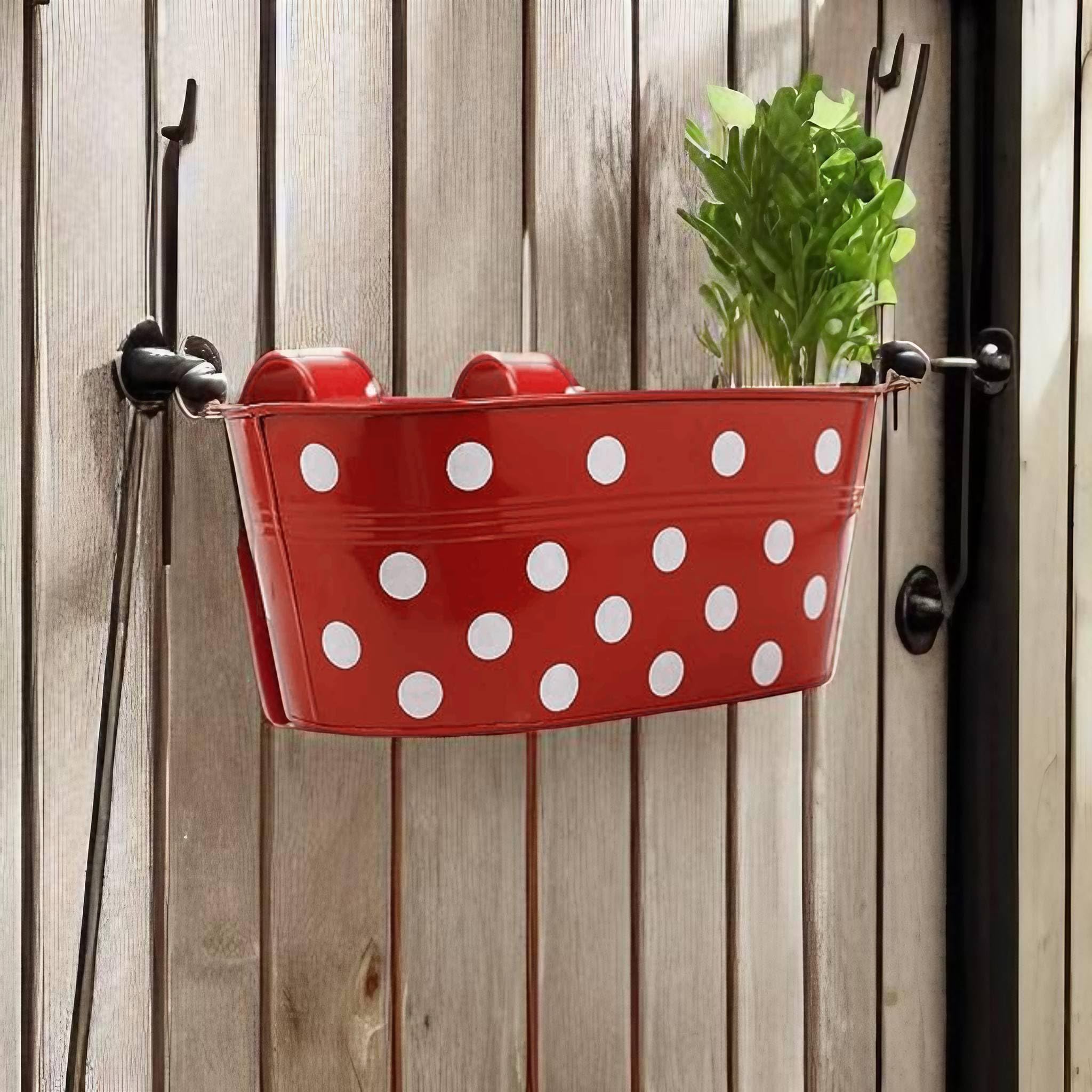 garbnoire Metal Polka Dotted Oval Railing Planters | Planter Pot with Hanger | Gamla | Hanging Planter Basket for Home and Balcony - (Red) (B095YFB5L9) Amazon Price History, Amazon Price Tracker
