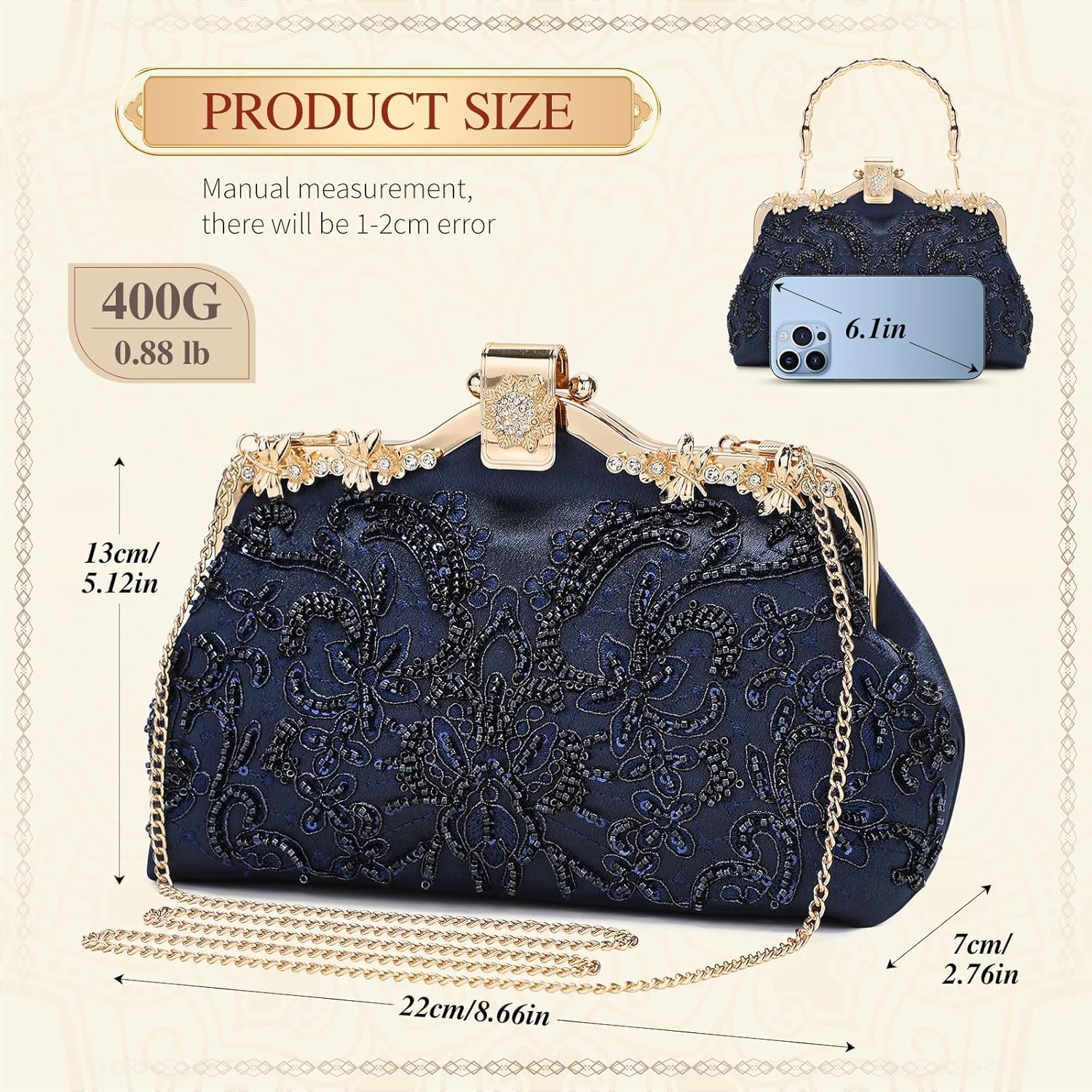 UBORSE 1920s Vintage Clutch Purse Beaded Evening Bag for Women Formal Bridal Sequin Handbag Clutch for Wedding/Prom/Cocktail | 1920s, Vintage, Beaded, Formal, Bridal, Sequin - Image 4