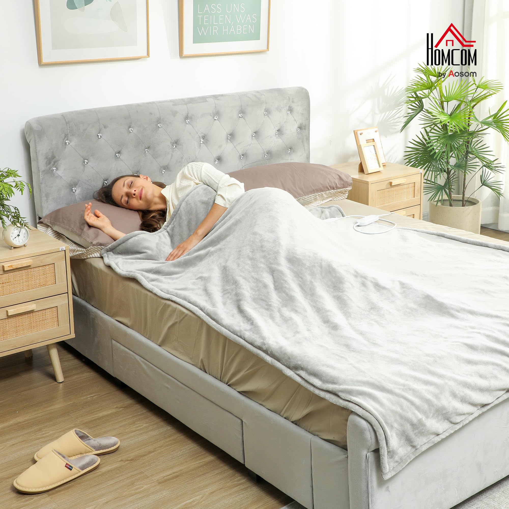HOMCOM Manta Eléctrica Grande, Manta Térmica Sofá, 180x130 cm, Tejido Suave, 10 Niveles de Temperatura, Temporizador, Lavable en Lavadora, Protección contra Sobrecalentamiento, Pantalla LED, Gris