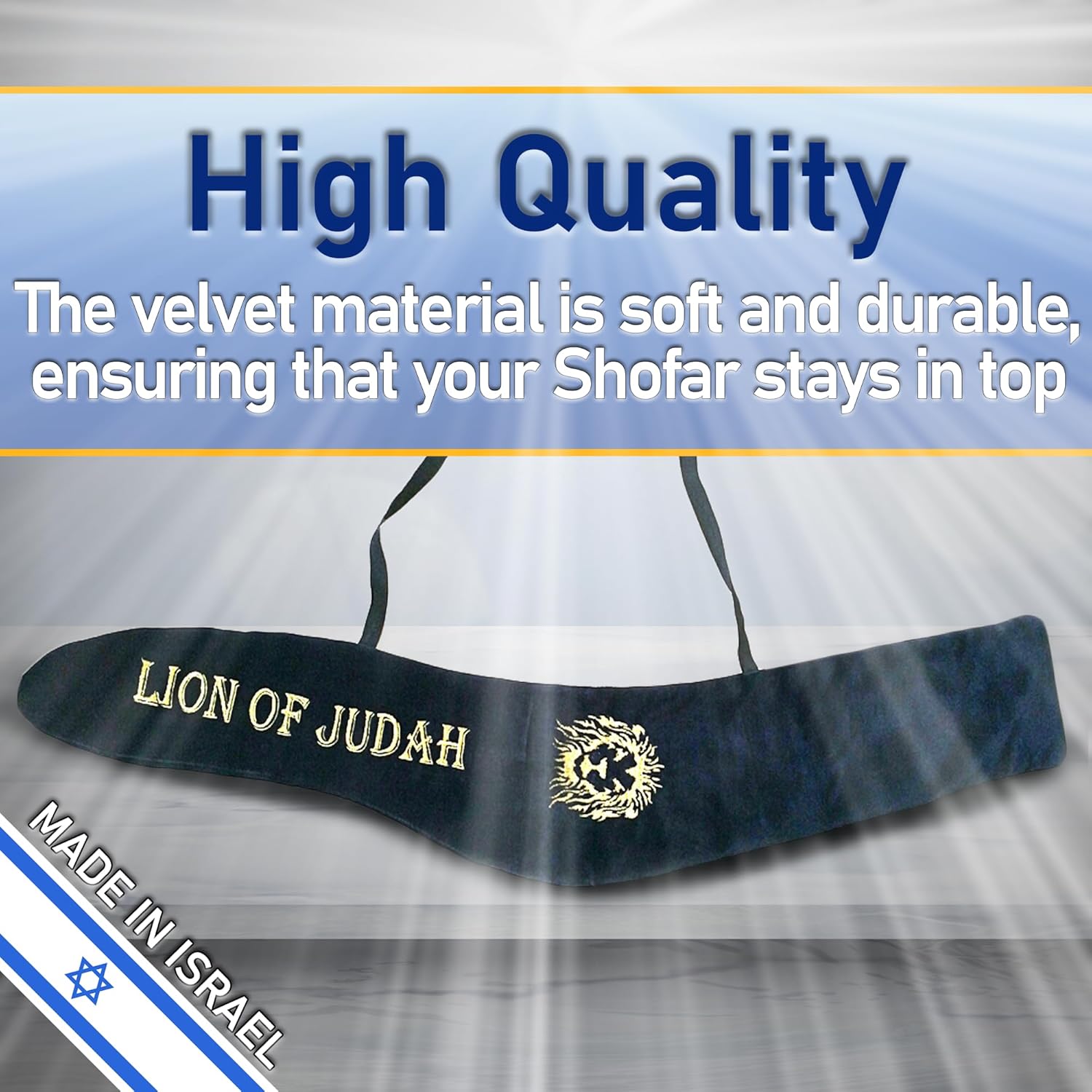 Lion Of Judah Long Velvet Yemenite Kudu kosher Shofar Bag Christian/Jewish