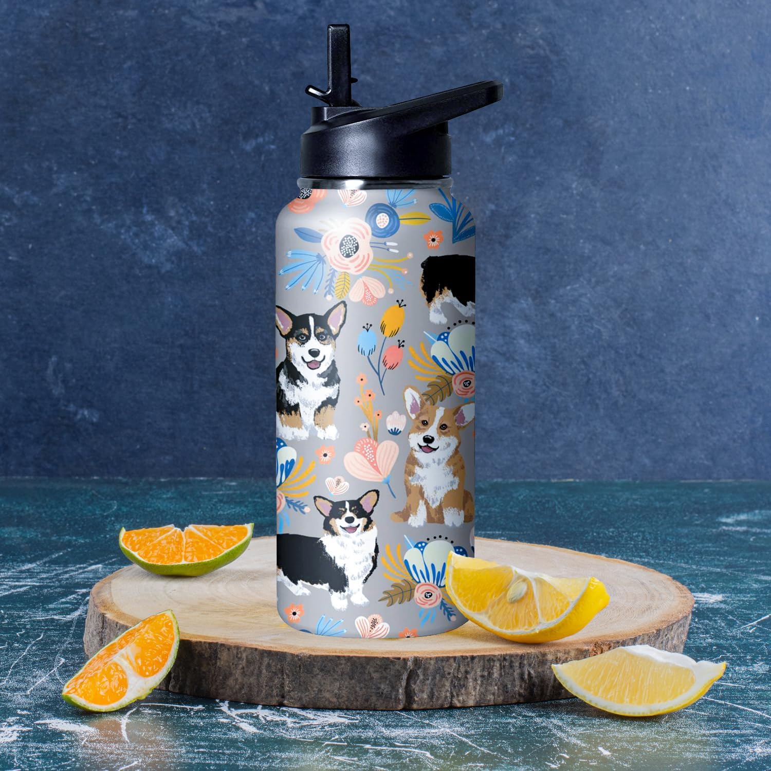 32 oz Corgi Water Bottle Cute Dog Tumbler Corgi Gifts Insulated Water bottle with Straws and Flip Lid Stainless Steel Dog Travel Cup - Image 2