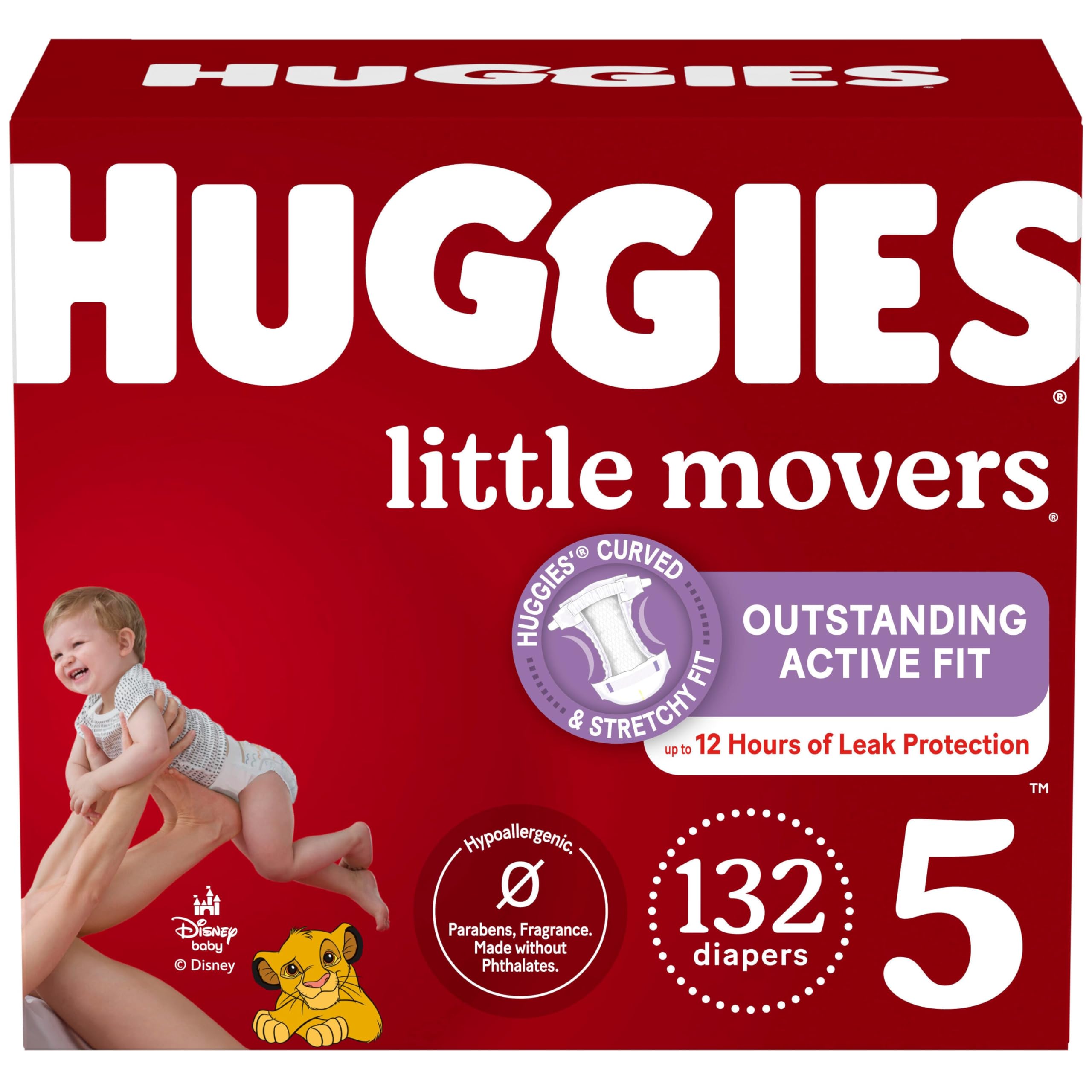 Huggies Little Movers Baby Nappies Size 5, Size 5, Pack of 132, Packaging May Vary