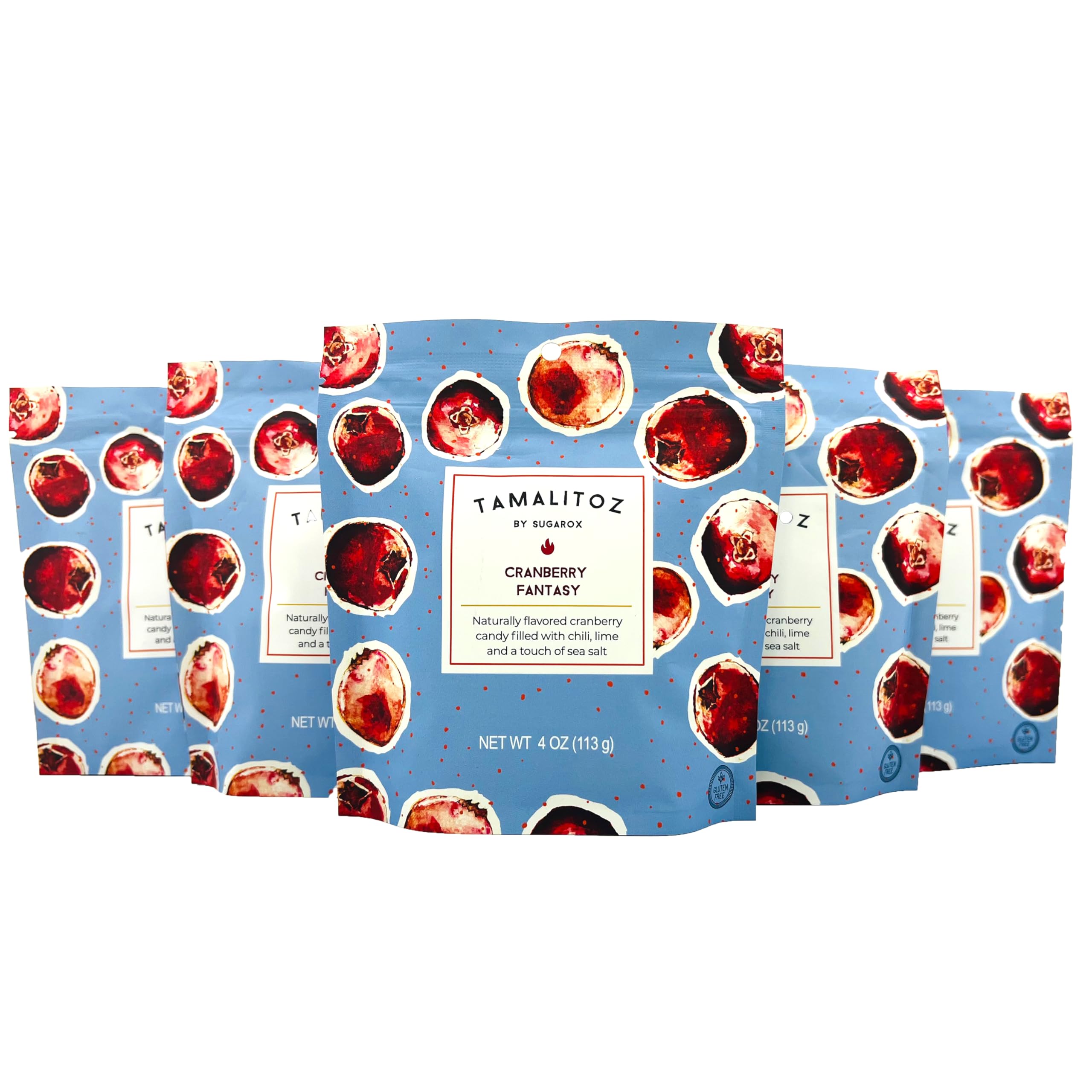 Tamalitoz by Sugarox - 5 Pack Cranberry Fantasy - Sweet & Spicy Cranberry Hand Crafted hard Candy made with mild Chili powder, lime and sea salt.
